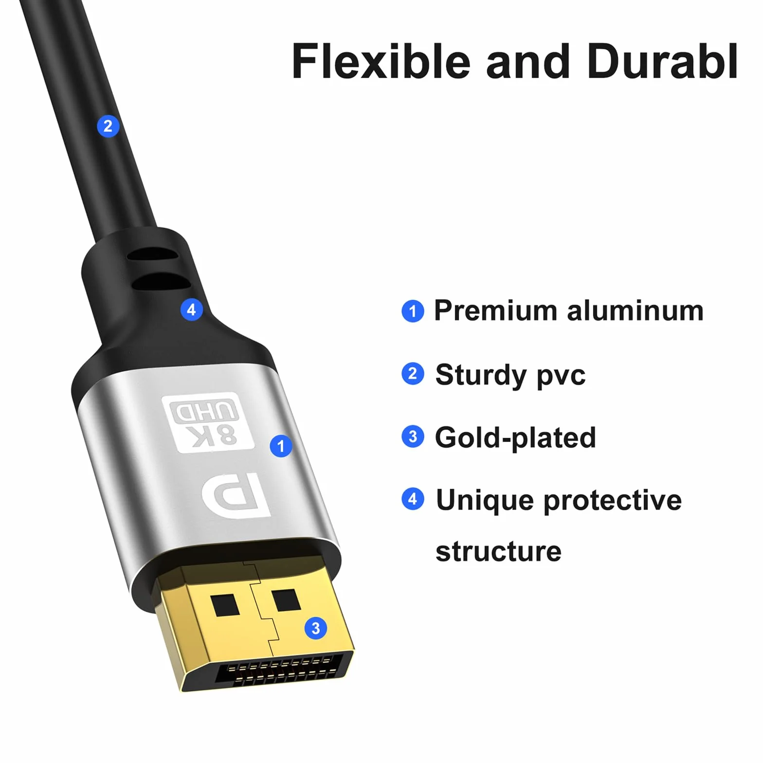 Câble DisplayPort 2.1 16K 10M DP à DP 240Hz HDR G-Sync Free-Sync pour Moniteur Gaming