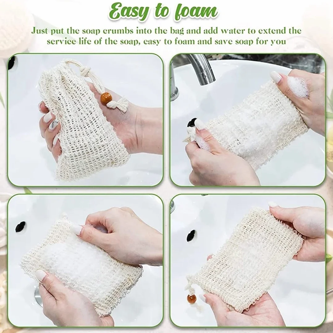 Sac de savon en sisal avec cordon exfoliant lot de 40