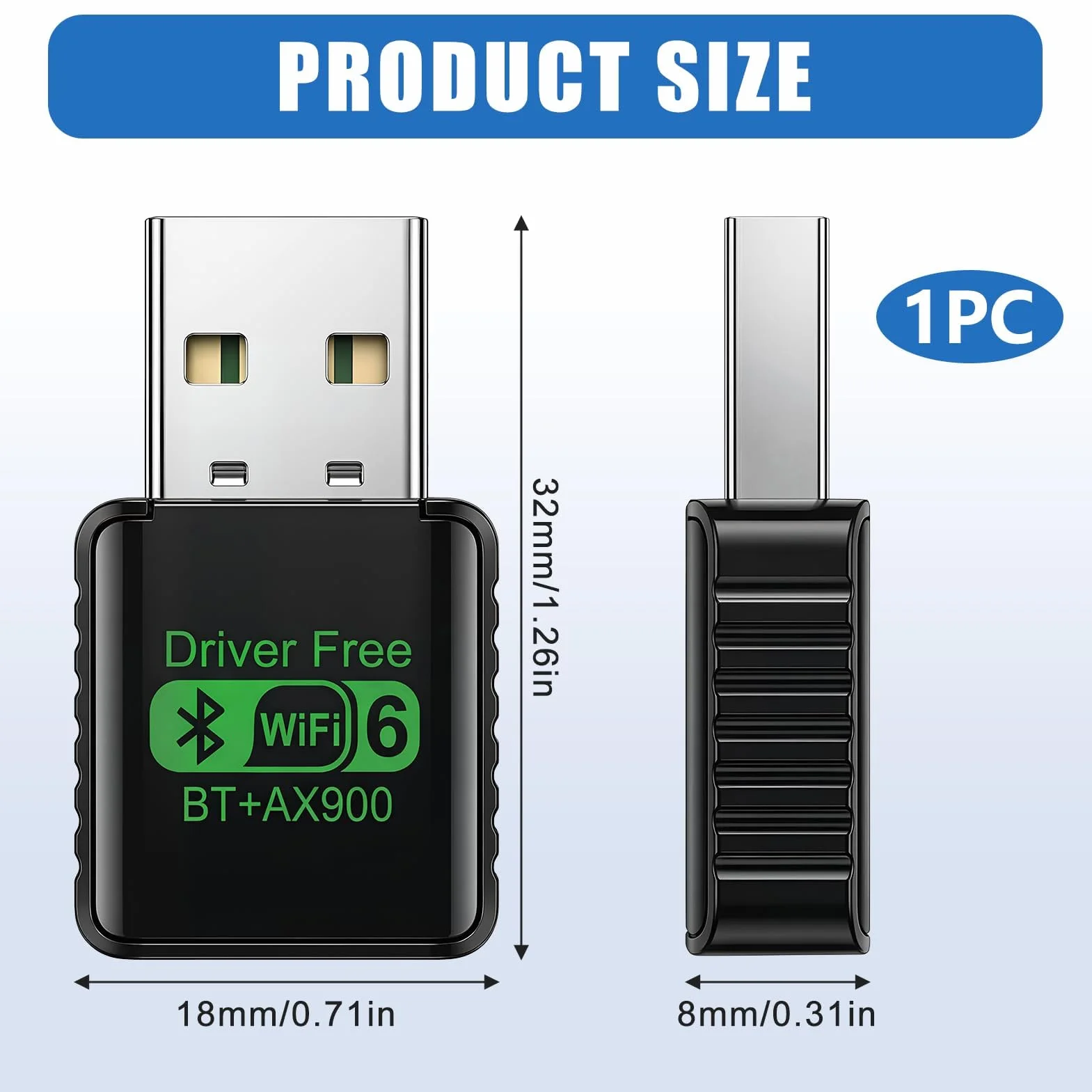 Adaptateur USB WiFi 6 AX900 Mbps Bluetooth 5.4 Double Bande 5GHz 600Mbps 2.4GHz 286Mbps