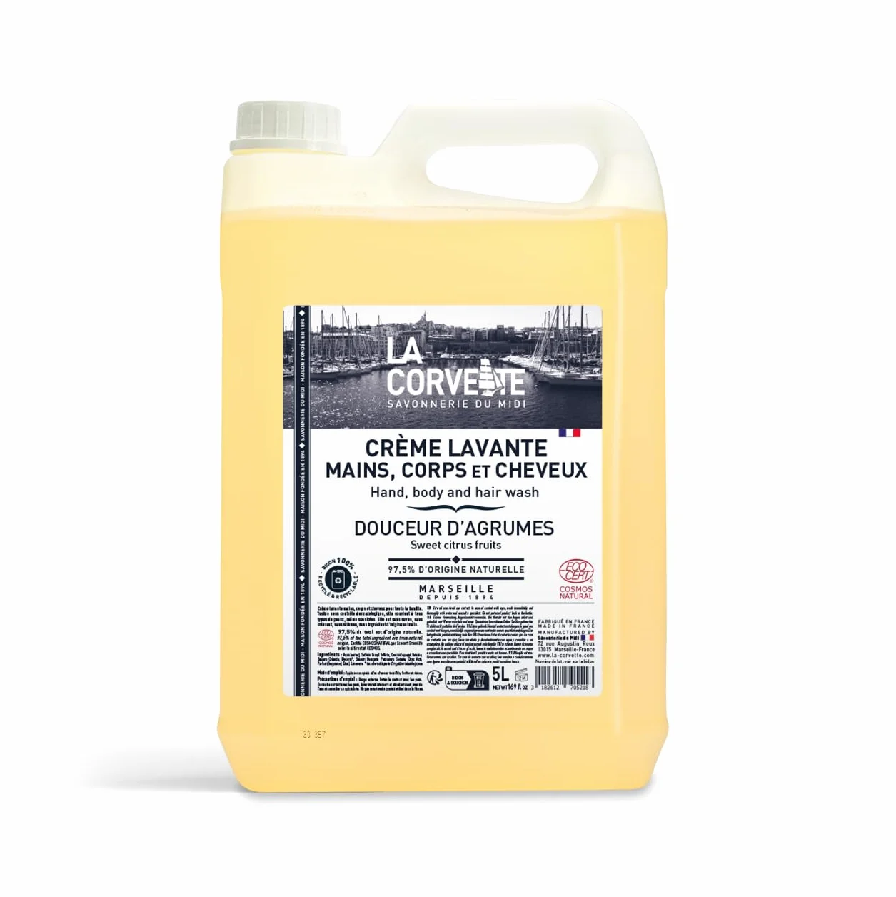La Corvette Crème lavante 3 en 1 Douceur d’Agrumes 5 L COSMOS Natural