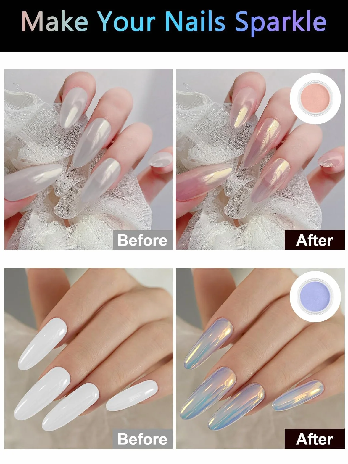 Chrome Nail Art Powder Set - 8 Boîtes Poudre Nacrée Miroir Holographic Nails Décorations