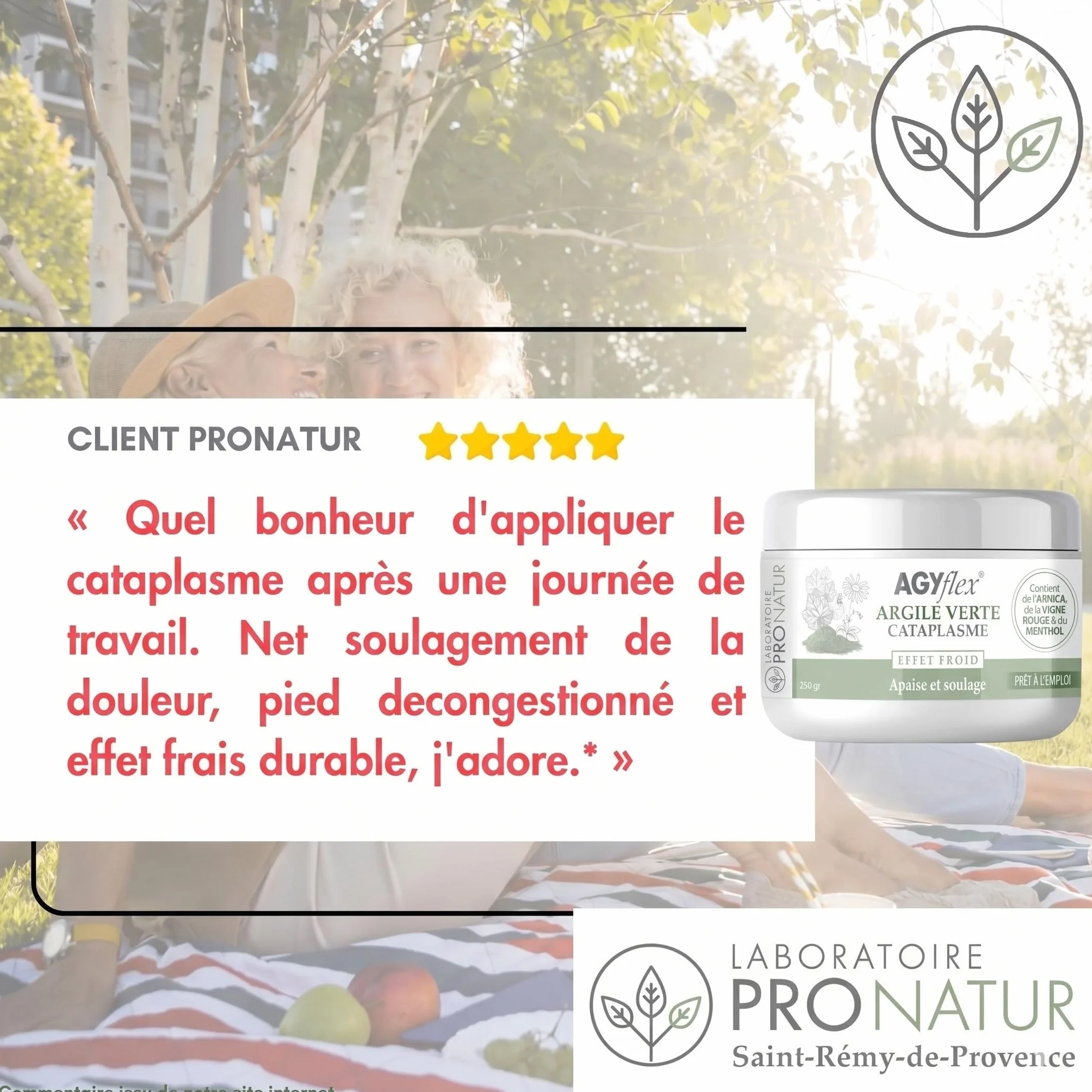 Cataplasme Cryo AGYflex Argile Verte 250g Vigne Rouge Arnica Menthol Bien-être Muscles Articulations Fabriqué en France