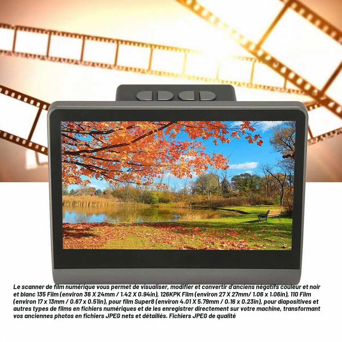 Scanner de Film et de Diapositives 48 MP avec écran LED de 7 Pouces, Scanner de Film Numérique Tout-en-un Prenant en Charge 16 Go de Mémoire, Convertit les Diapositives