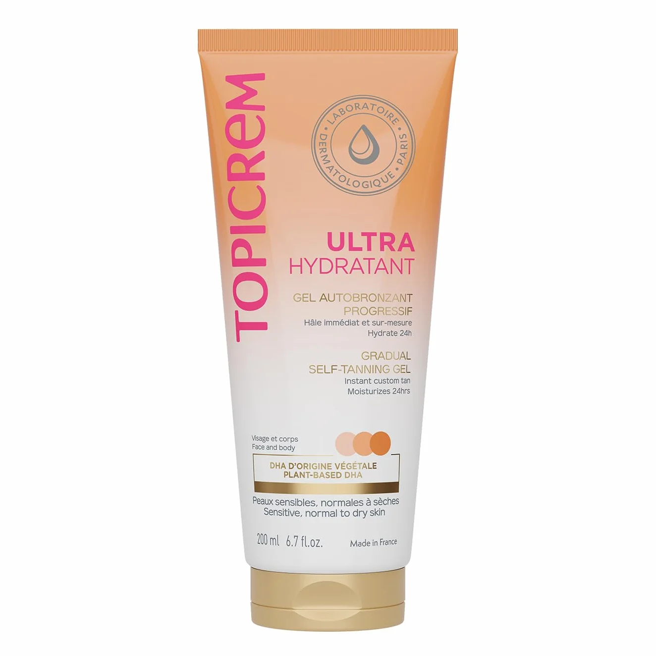 Topicrem Ultra Hydratant Gel Autobronzant Progressif Hydrate 24h Nourrit Protège Teint Hâlé Naturel Peaux Sensibles 200 ml