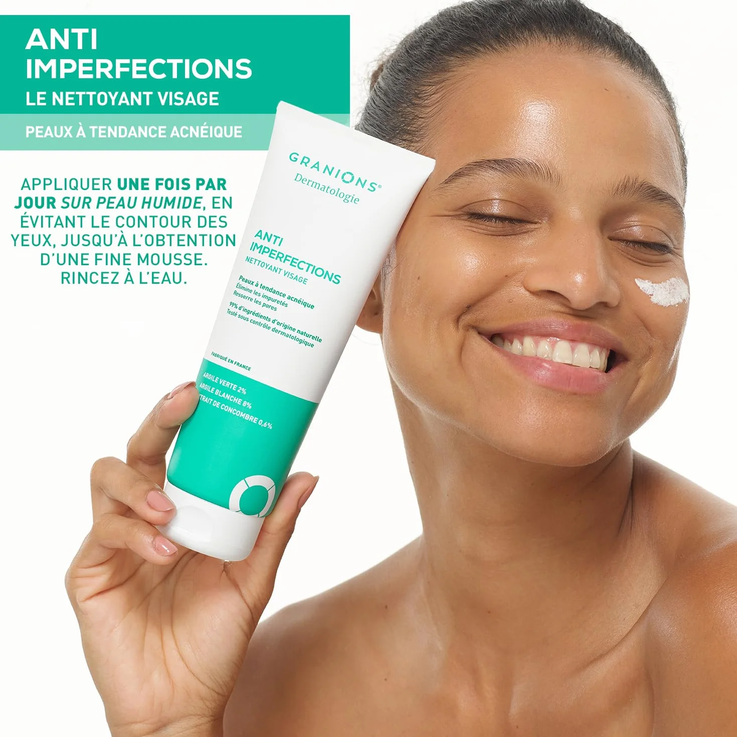 GRANIONS Nettoyant Visage Anti Imperfections 150g - Argile Verte, Argile Blanche, Vitamine C