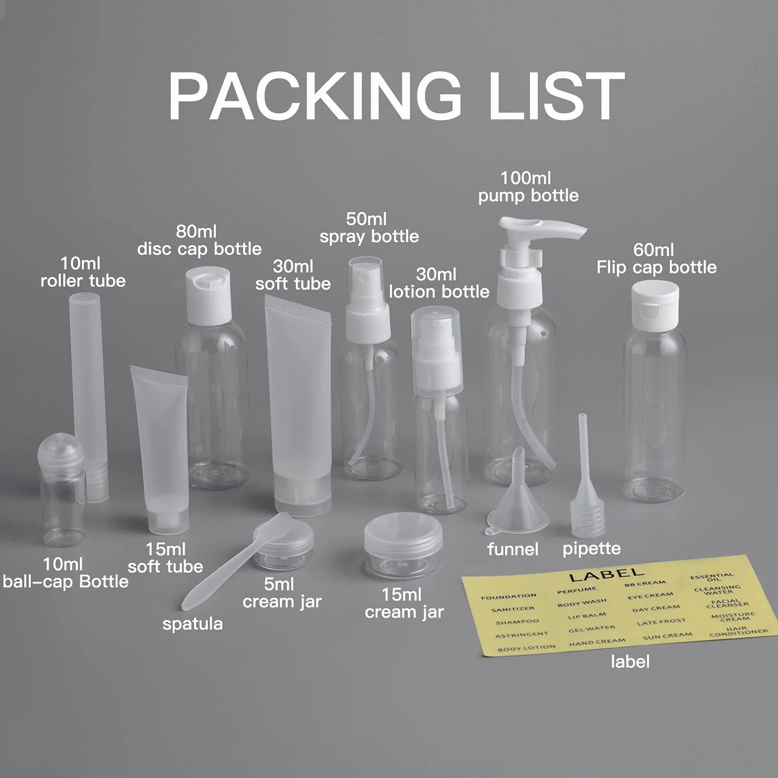 Toureal Flacons de Voyage 100ml Avion - 14 Pièces Kit Voyage Produit Toilette avec Contenant
