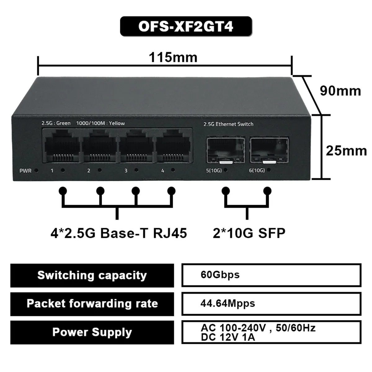Commutateur Ethernet 10G SFP 2.5G RJ45 Gigabit Switch 2 5 Go Commutateurs Ethernet 4 5 6 ports LAN Ethernet Fibre Optique Hub (Prise UE)