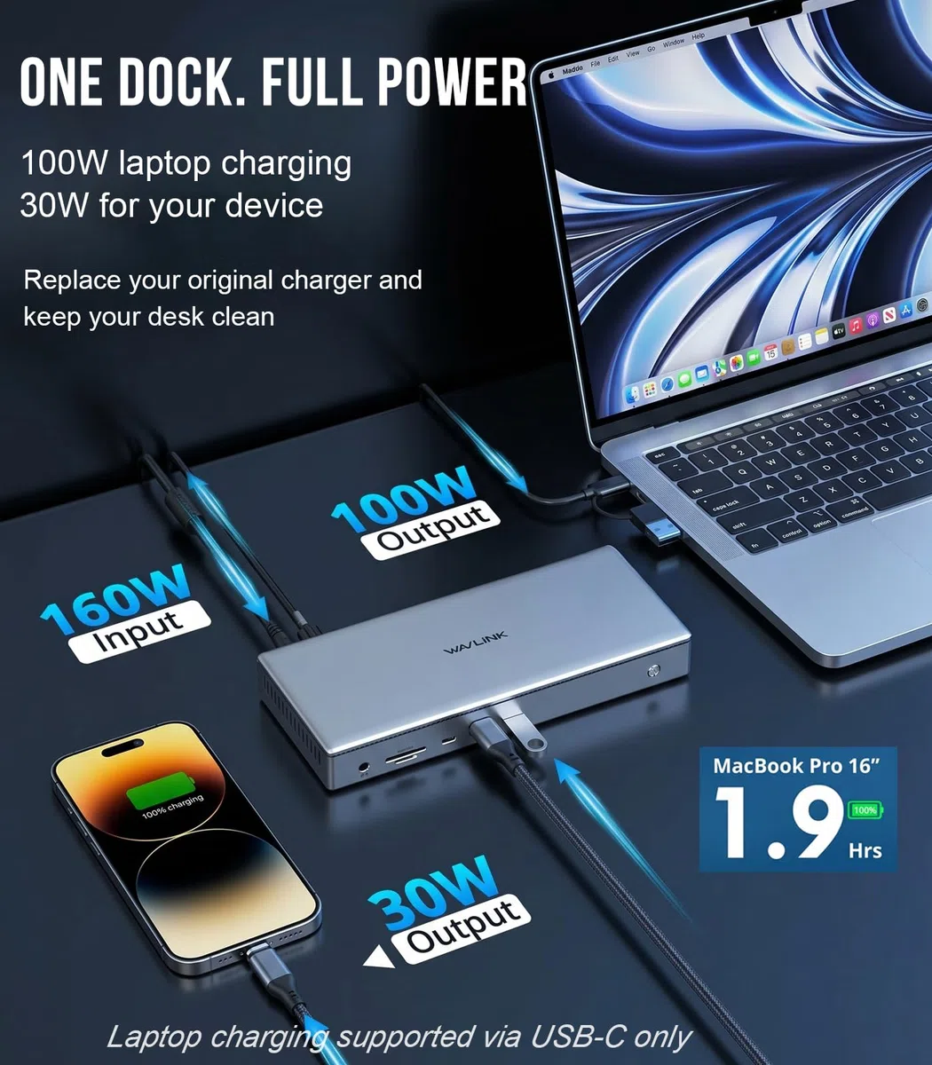 WAVLINK Station d'accueil pour 4 écrans,4 écrans 4K Dock Station pour MacBook Neo/Mac/Windows,Docking Station Displaylink avec 4 HDMI,PD100W,Ethernet 2,5G,USB-A/USB-C 10G,SD/TF 4.0,Audio,Pilote Requis