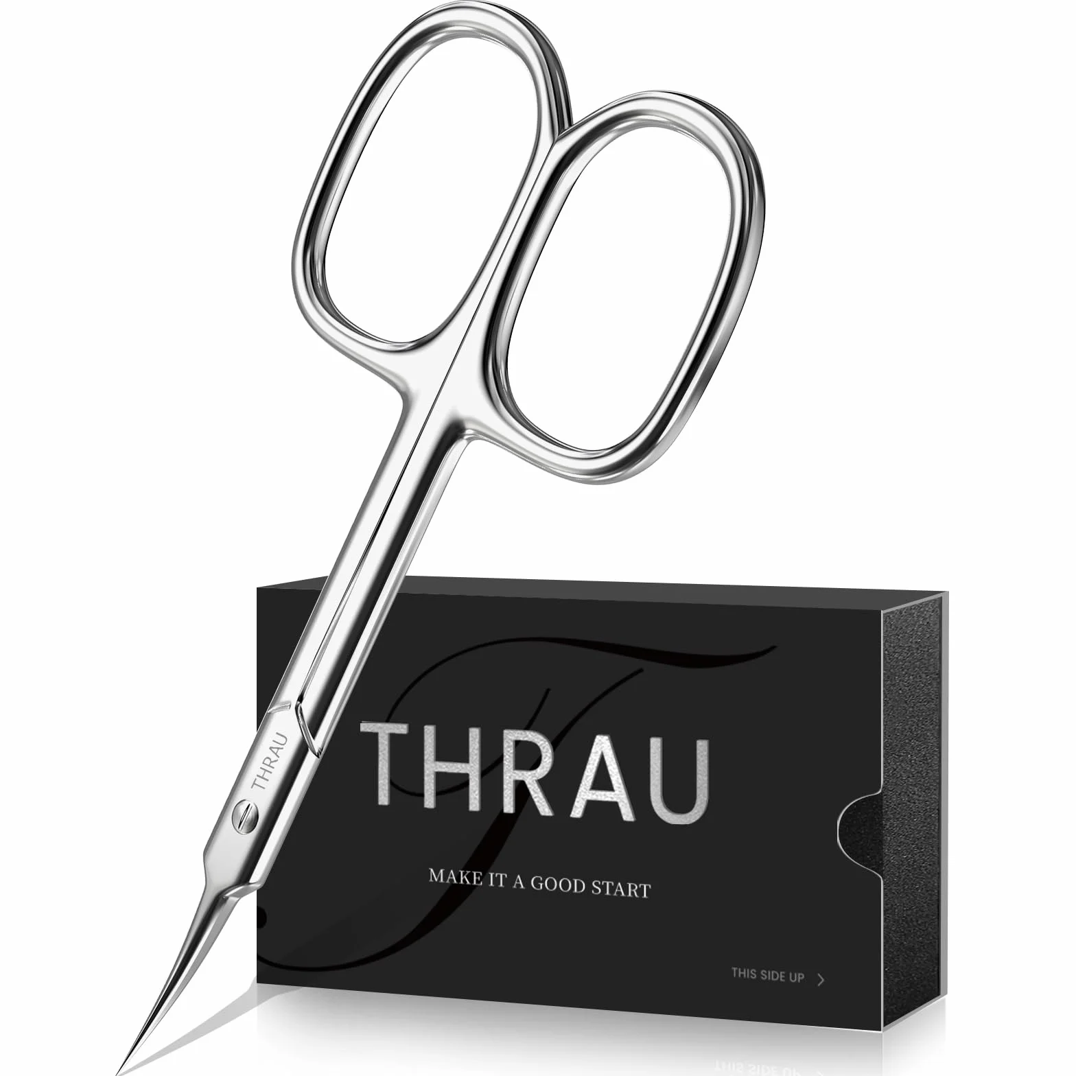 THRAU Ciseaux à Cuticules Extra Fins Lame Courbée pour Manucure et Pédicure