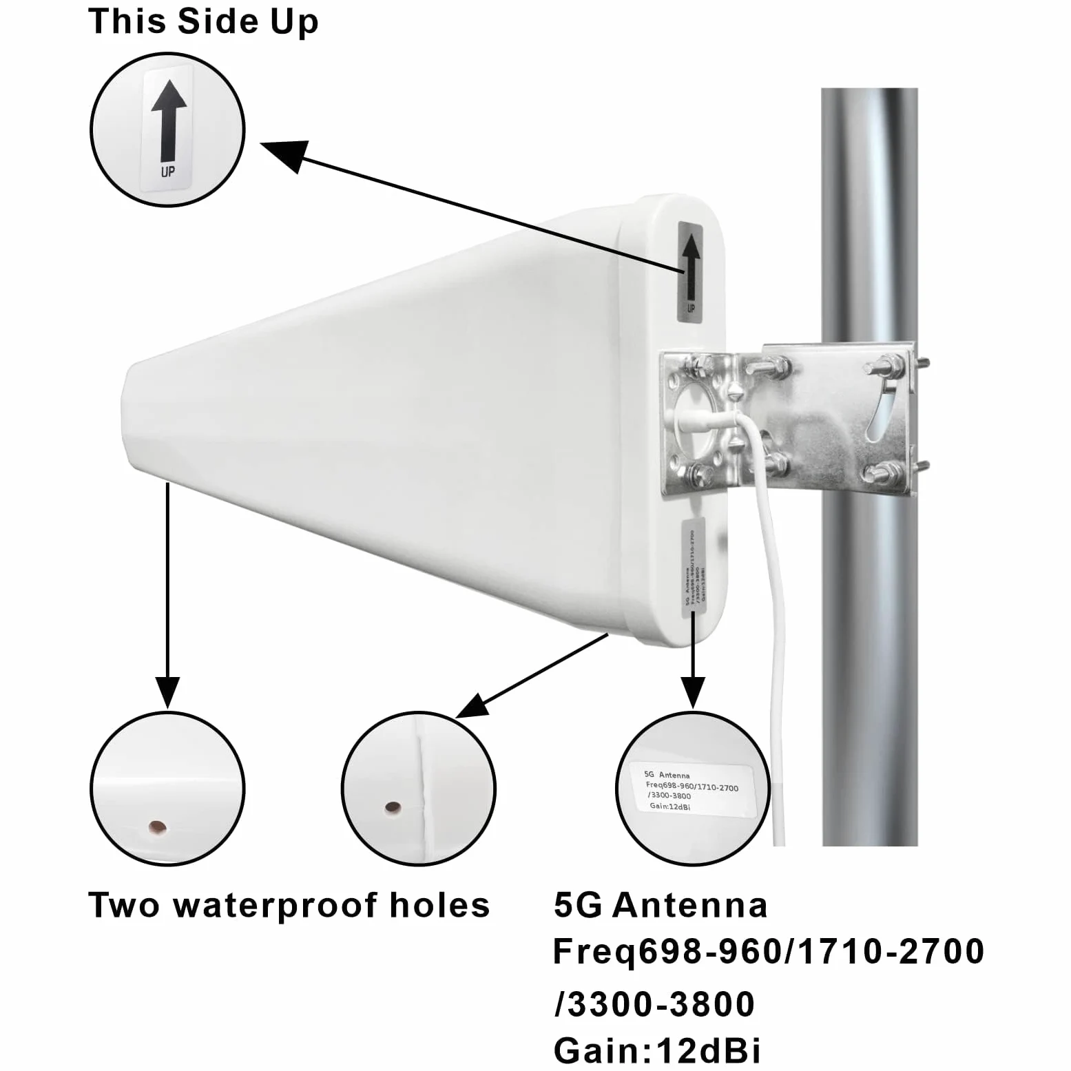Antenne directionnelle Yagi 12DBi 4G/5G/LTE WiFi Antenne extérieure 698-3800 MHz Antenne à gain élevé N Connecteur femelle Universel Fixe Extérieur pour Boost de Signal