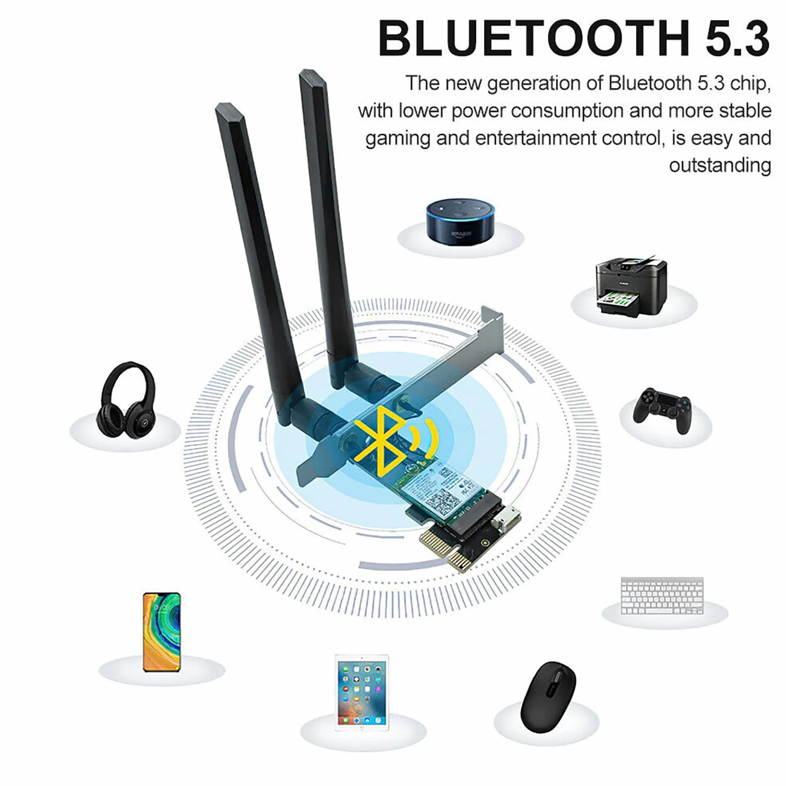 Carte sans fil (WiFi) PCIe WiFi 6E, Bluetooth 5.3, pour puce Intel AX210, Tri-bandes (6 GHz/5,8 GHz/2,4 GHz), pour Win 11/10 64 bits