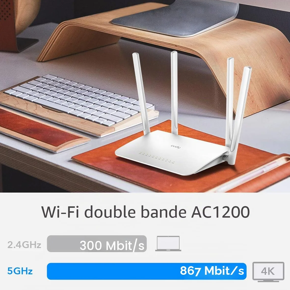 Cudy WR1300 Gigabit Routeur Wi-FI Dual Band AC1200 sans Fil 5 Ports Gigabit, 4 antennes, 2,4 GHz/5 GHz, Mode d'accès Point, 128 Mo RAM, OpenWrt, VPN | Efficacité de la formation de faisceaux MU-MIMO : prend en charge quatre clients à 5 GHz en parallèle gr