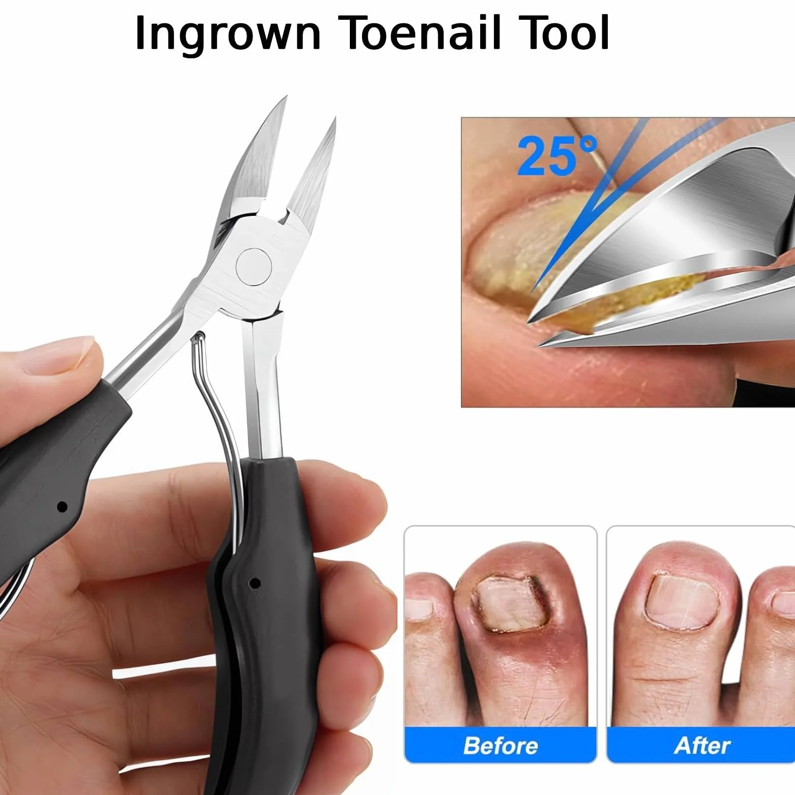 Pince à Ongles Acier Inoxydable Coupe-Ongles Professionnel Lame Courbée Anti-Dérapante