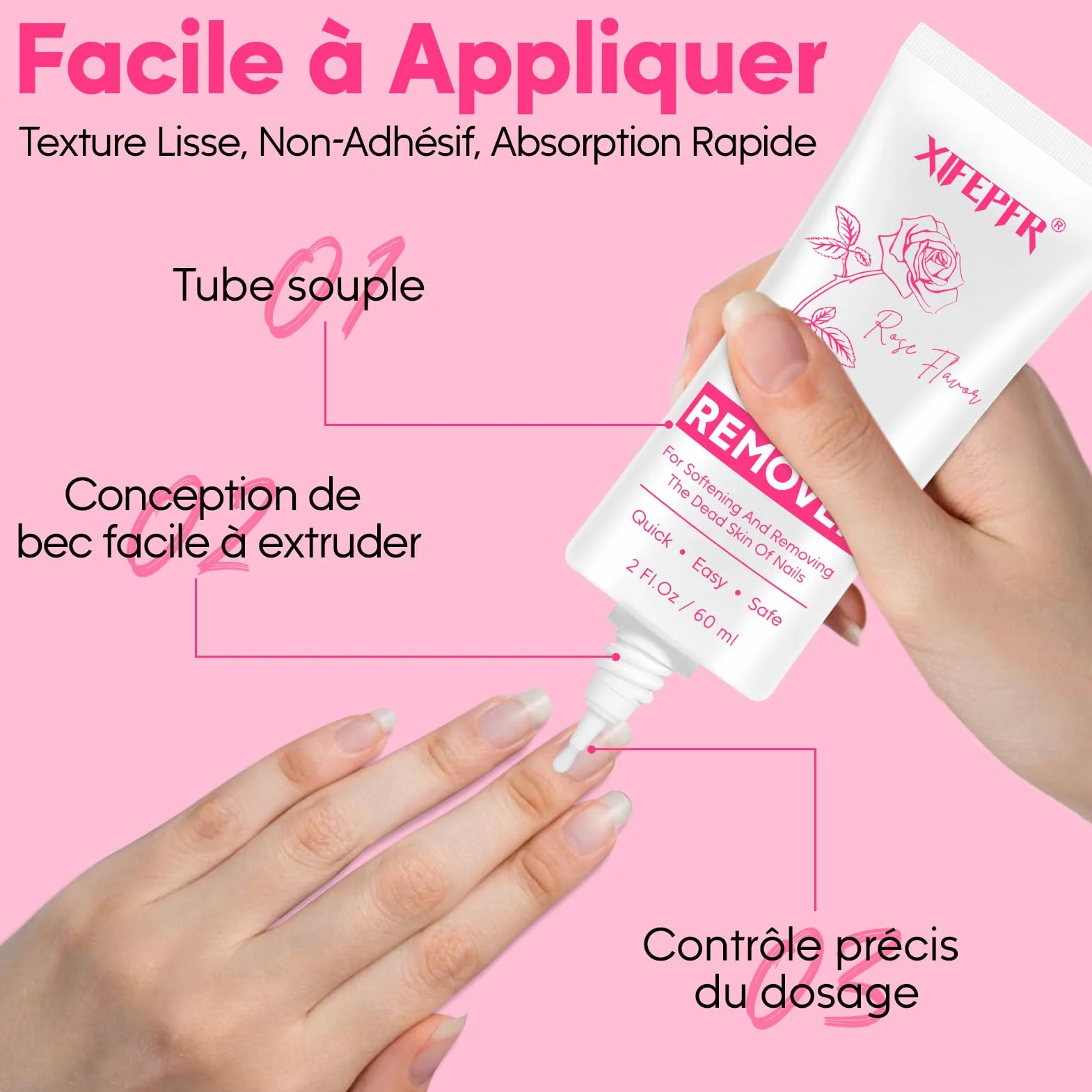 Kit élimination cuticules rose - Crème, huile, coupe-ongles, pousse-cuti et pince