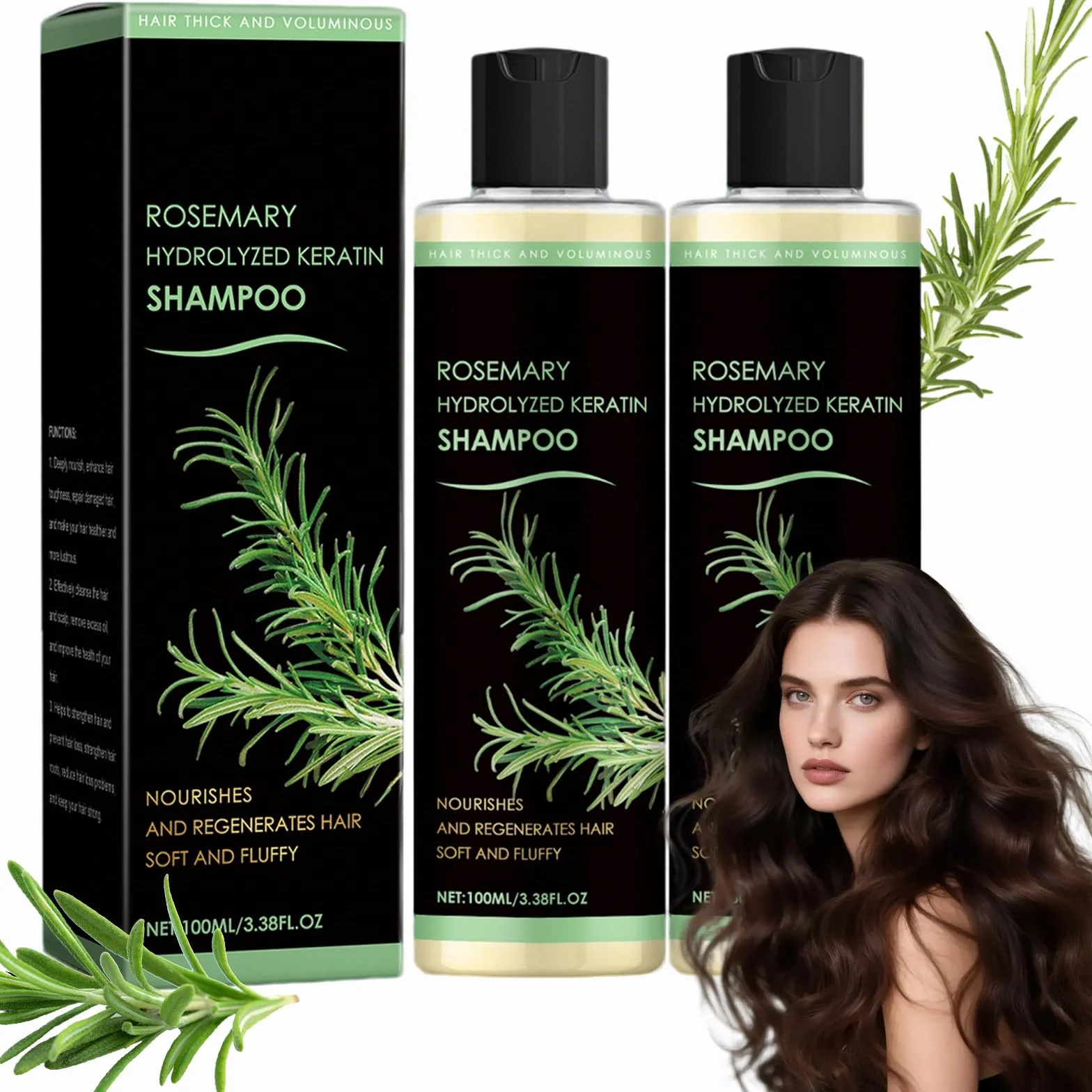 Shampooing au romarin à la kératine hydrolysé pour croissance des cheveux lot de 2