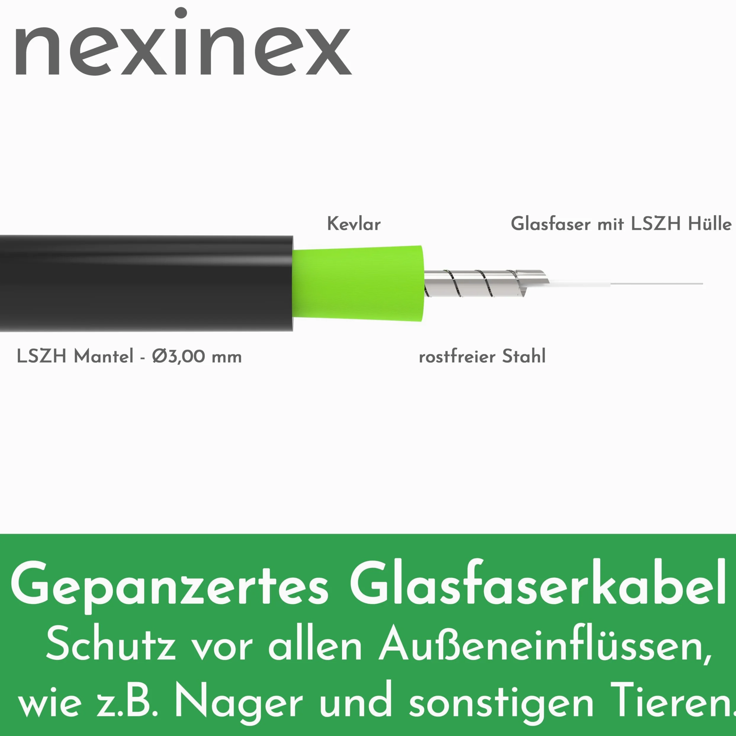 60m Câble Fibre Optique Blindé LC/APC vers LC/APC | Simplex Monomode OS2 FTTH Câble Fibre Optique