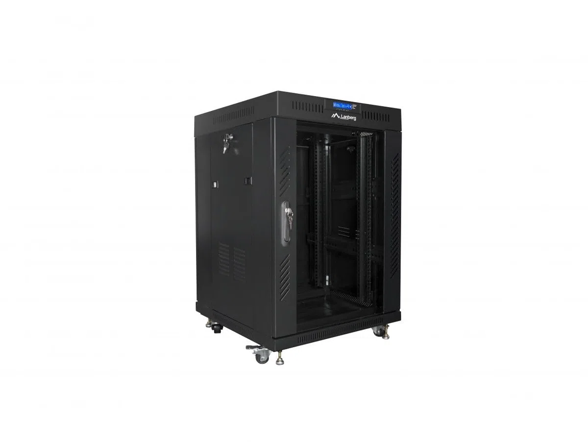 lanberg Rack 19" 15U 600X600 Flat Pack Noir Porte Verre avec LCD