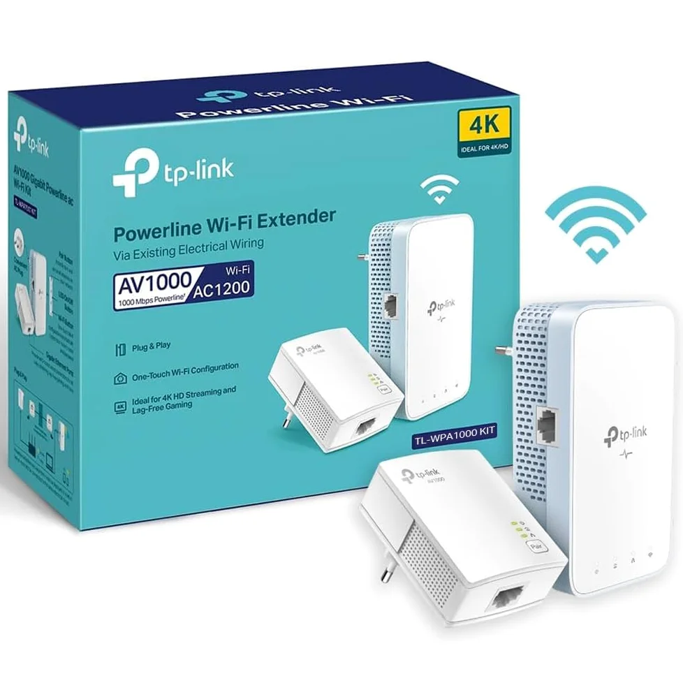 TP-Link TL-WPA1000 Kit Adaptateur Réseau CPL 1000 Mbit/s Ethernet/LAN WiFi Avec 1 Port Gigabit et Prise Intégrée Type F, Boitier Kit de 2