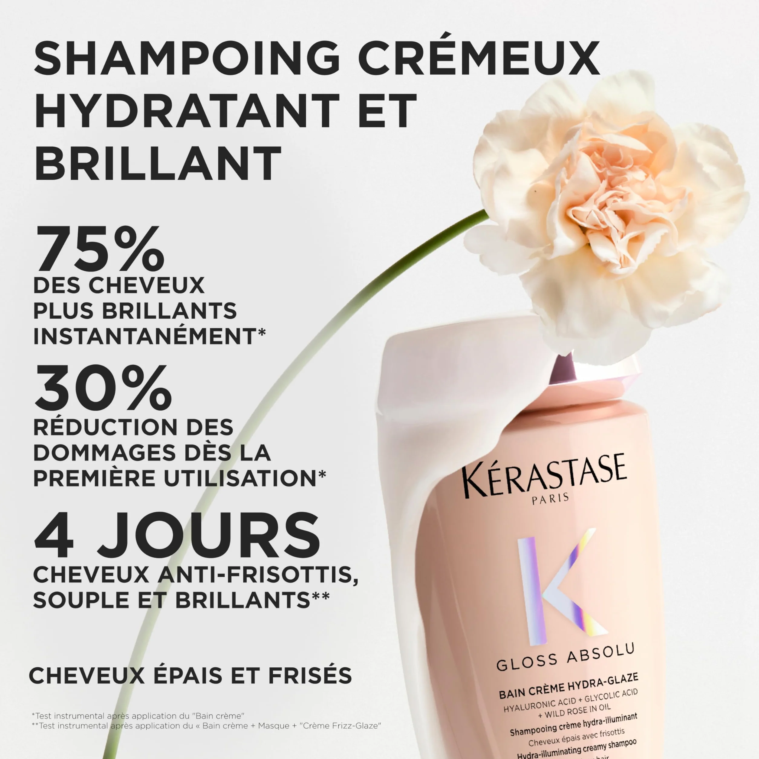 KÉRASTASE Gloss Absolu Bain Hydra-Glaze Shampoing Hydra-Illuminant Anti-Frisottis Acide Hyaluronique Cheveux Épais