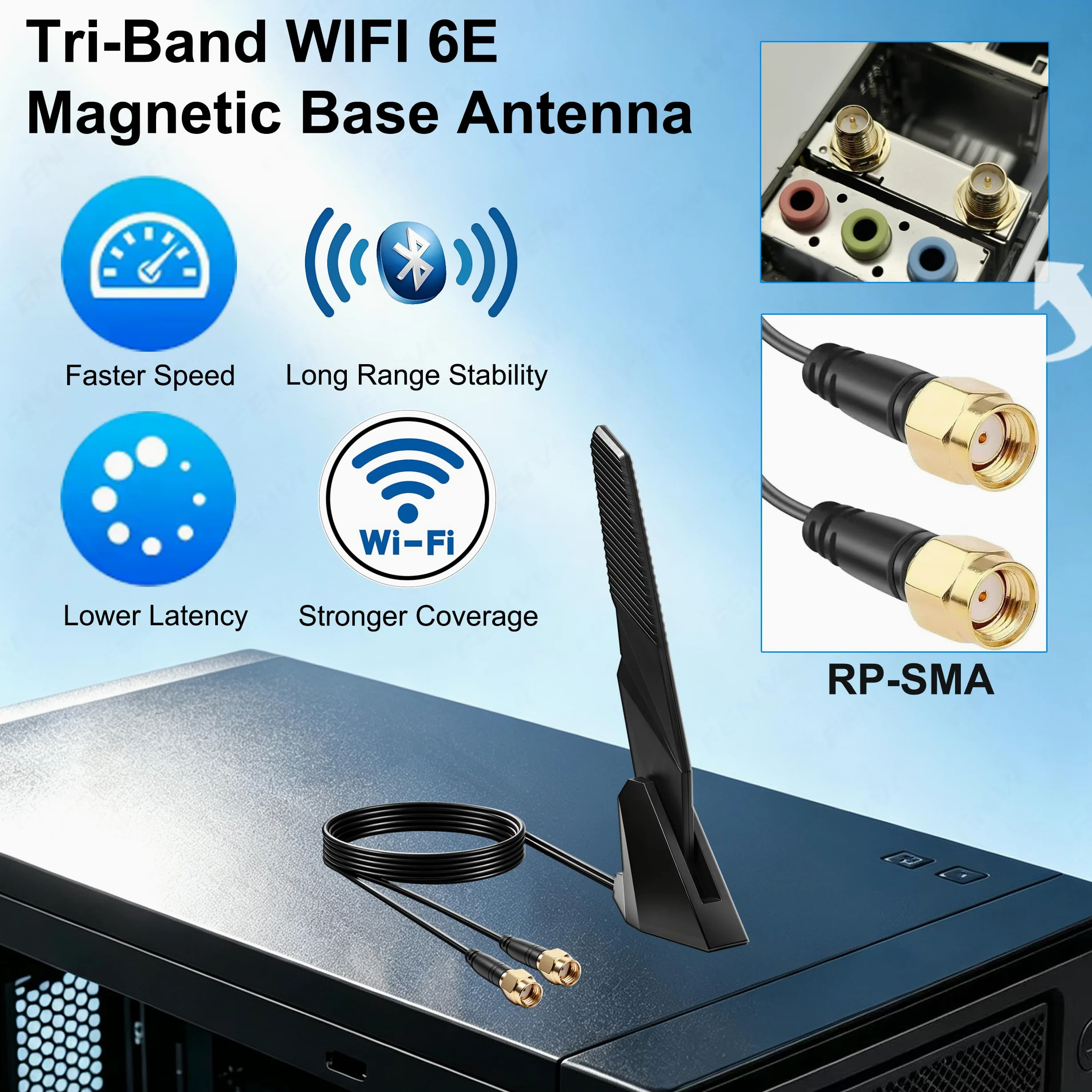 Antenne Externe WiFi 7 WiFi 6E Tri-Band avec Connecteur RP-SMA pour ASUS, Gigabyte Aorus Gaming Carte mère PCIe