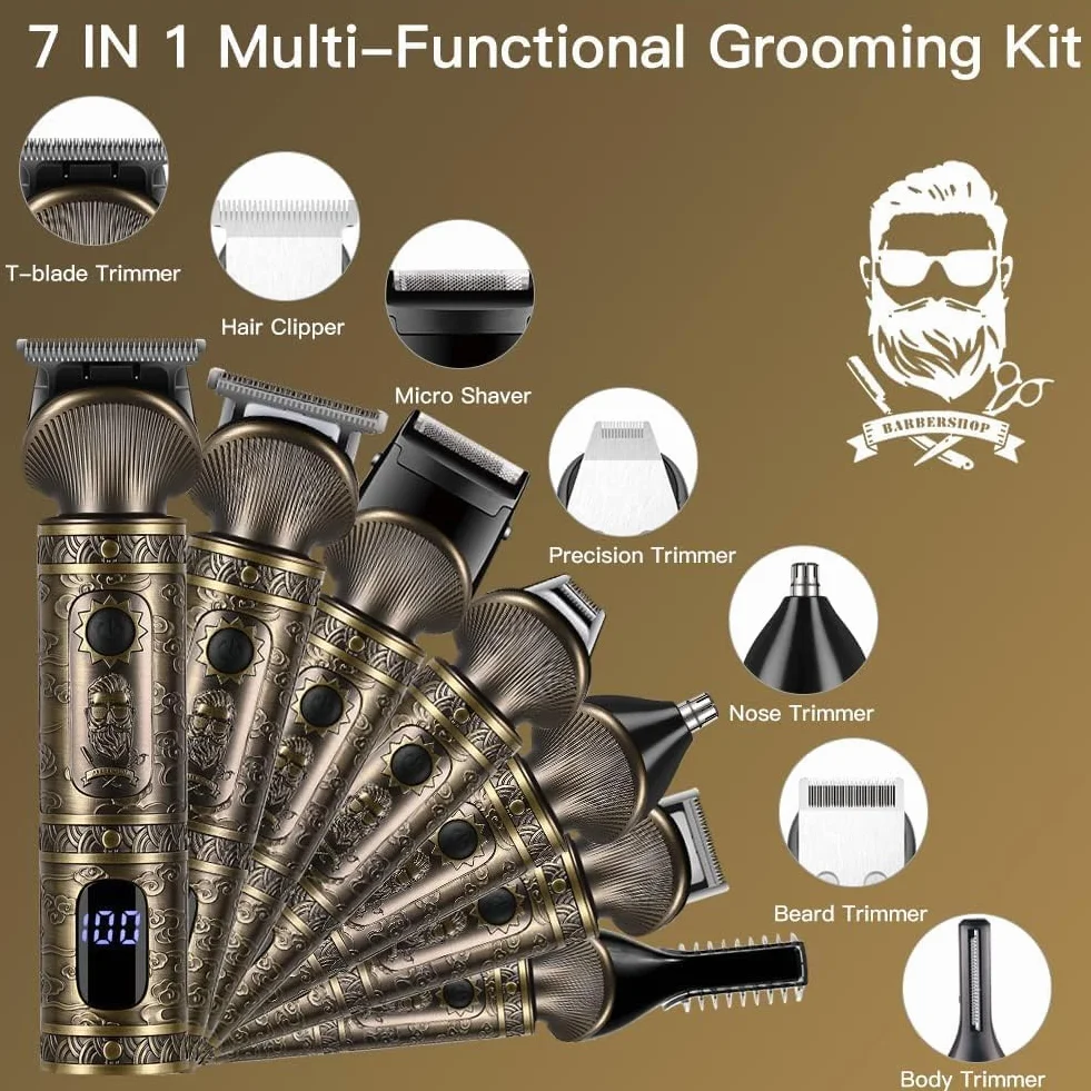 Surker Tondeuse Barbe Homme Professionnelle 7 en 1 Lame en T Coupe Cheveux Chauve 0 mm Rasoir électrique Précision Nez