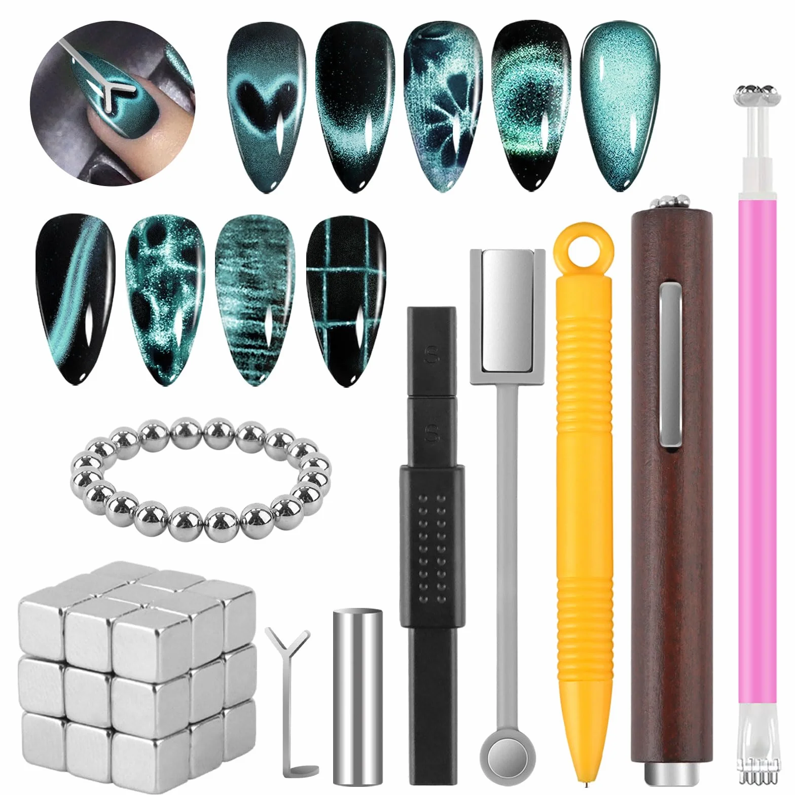 TOROKOM Magnétique Cat Eye 54PCS Outils 3-en-1 Nail Art Vernis Gel Aimants Ongles Œil de Chat