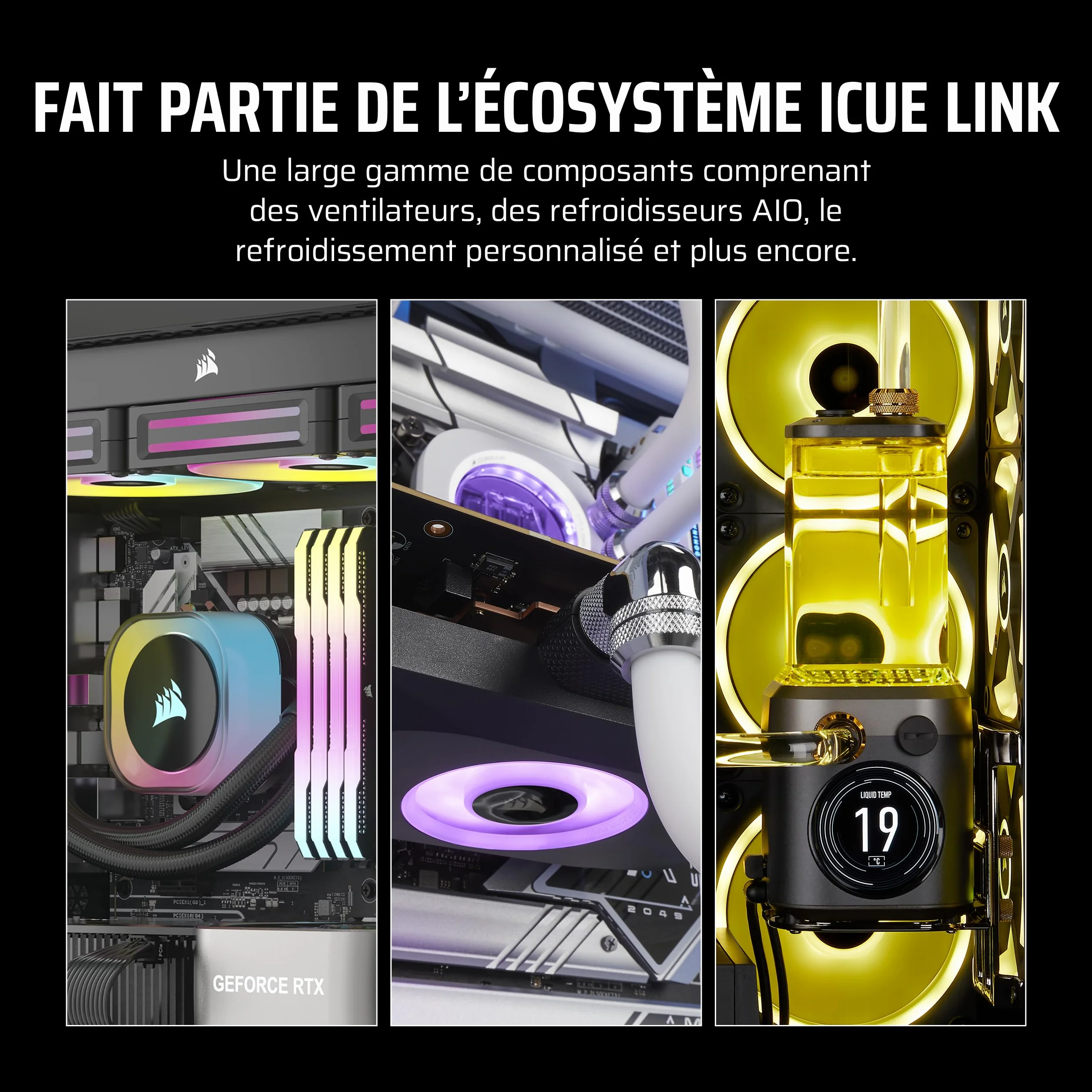 CORSAIR iCUE Link LX120-R RGB 120mm PWM Ventilateur Inversés Kit Triple Faible Bruit Double Boucle Lumineuse Noir