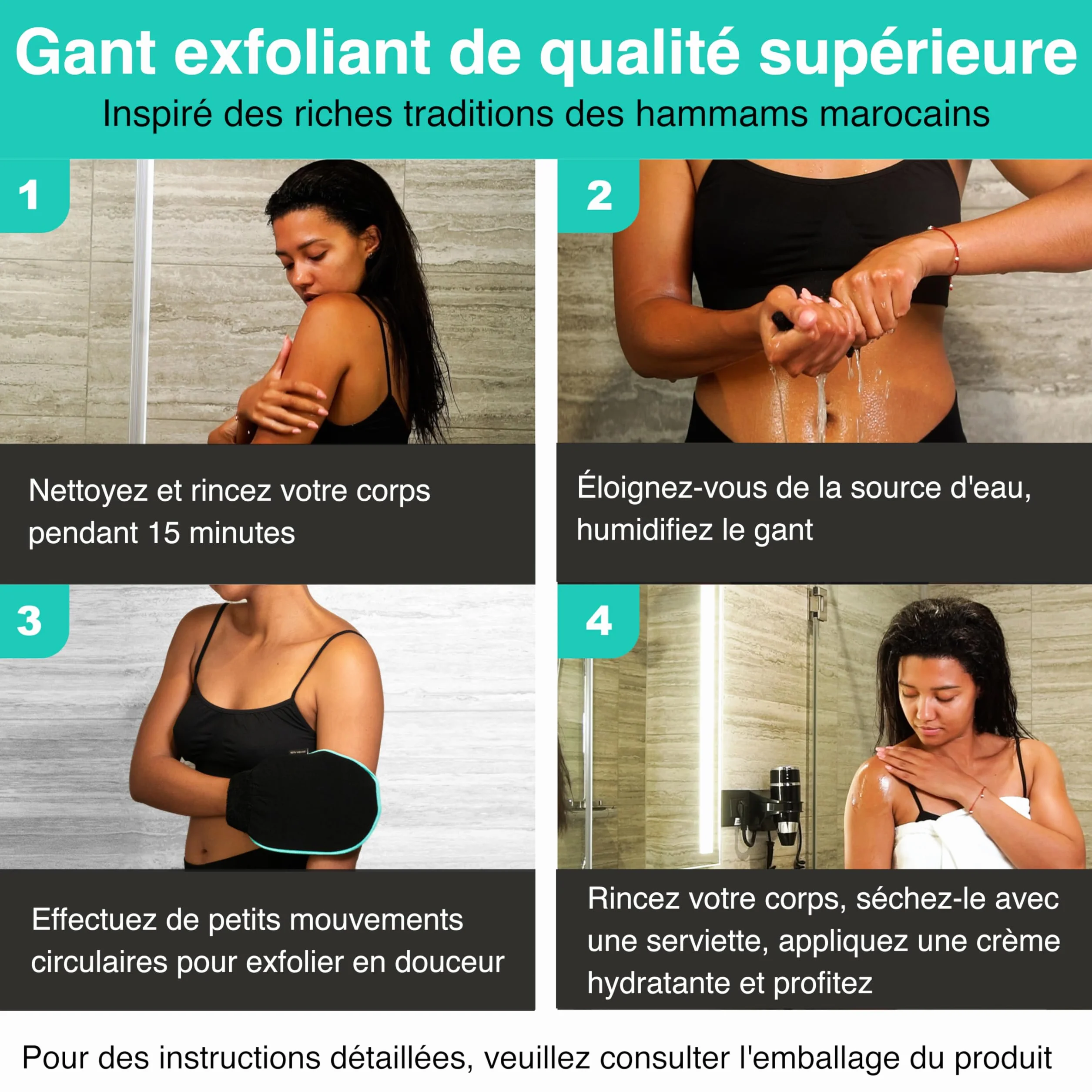 aZengear Gant exfoliant Paire - Gant de gommage profond pour le bain coréen - Élimination des peaux mortes, Noir