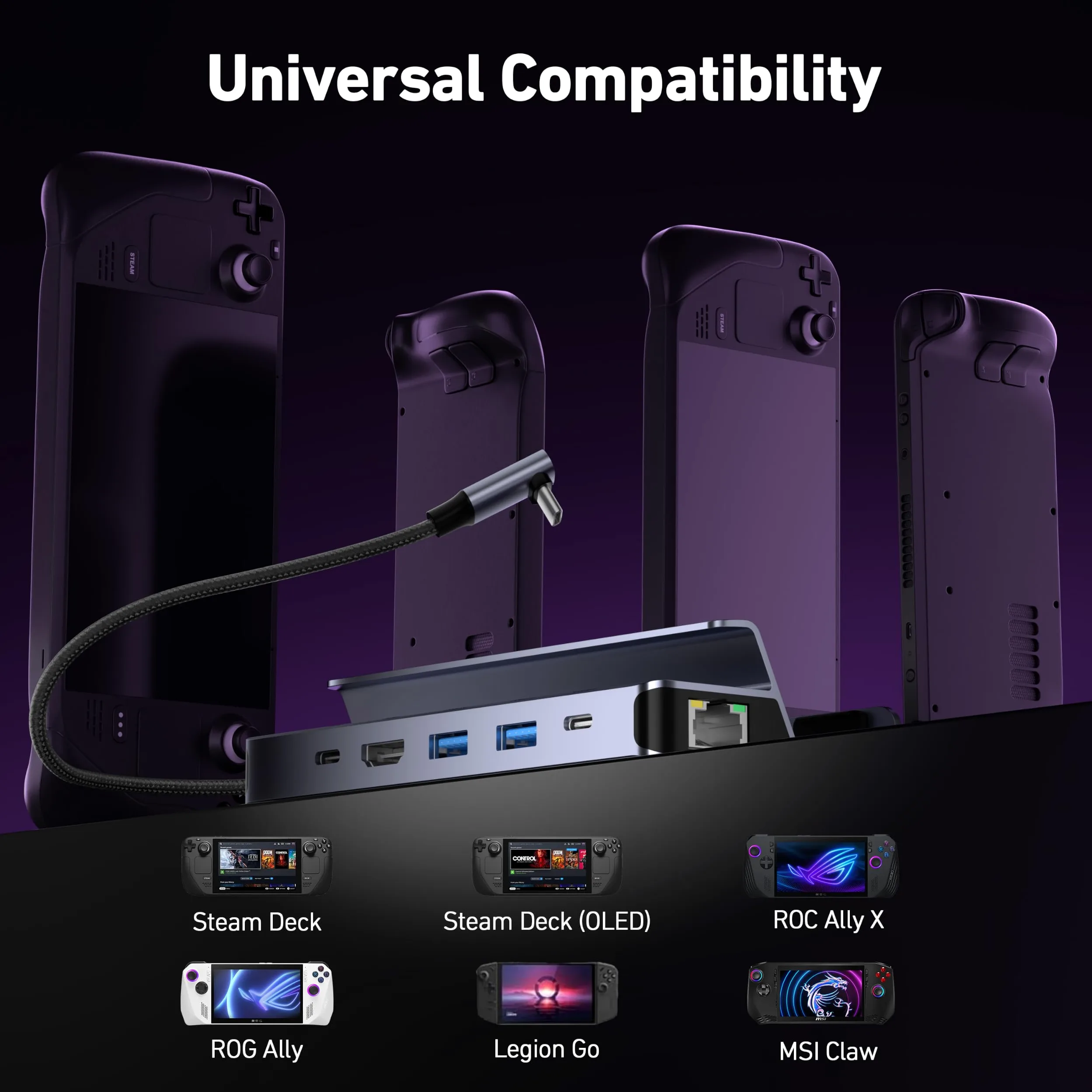 BENFEI Steam Deck Dock,Station d’Accueil 6-en-1 pour Steam Deck (OLED) et ROG Ally, Hub USB-C avec HDMI 8K@30Hz, 4K@144Hz, Ethernet Gigabit, 3 Ports de données (2X USB 3.0 + 1x USB-C), Charge PD 100W