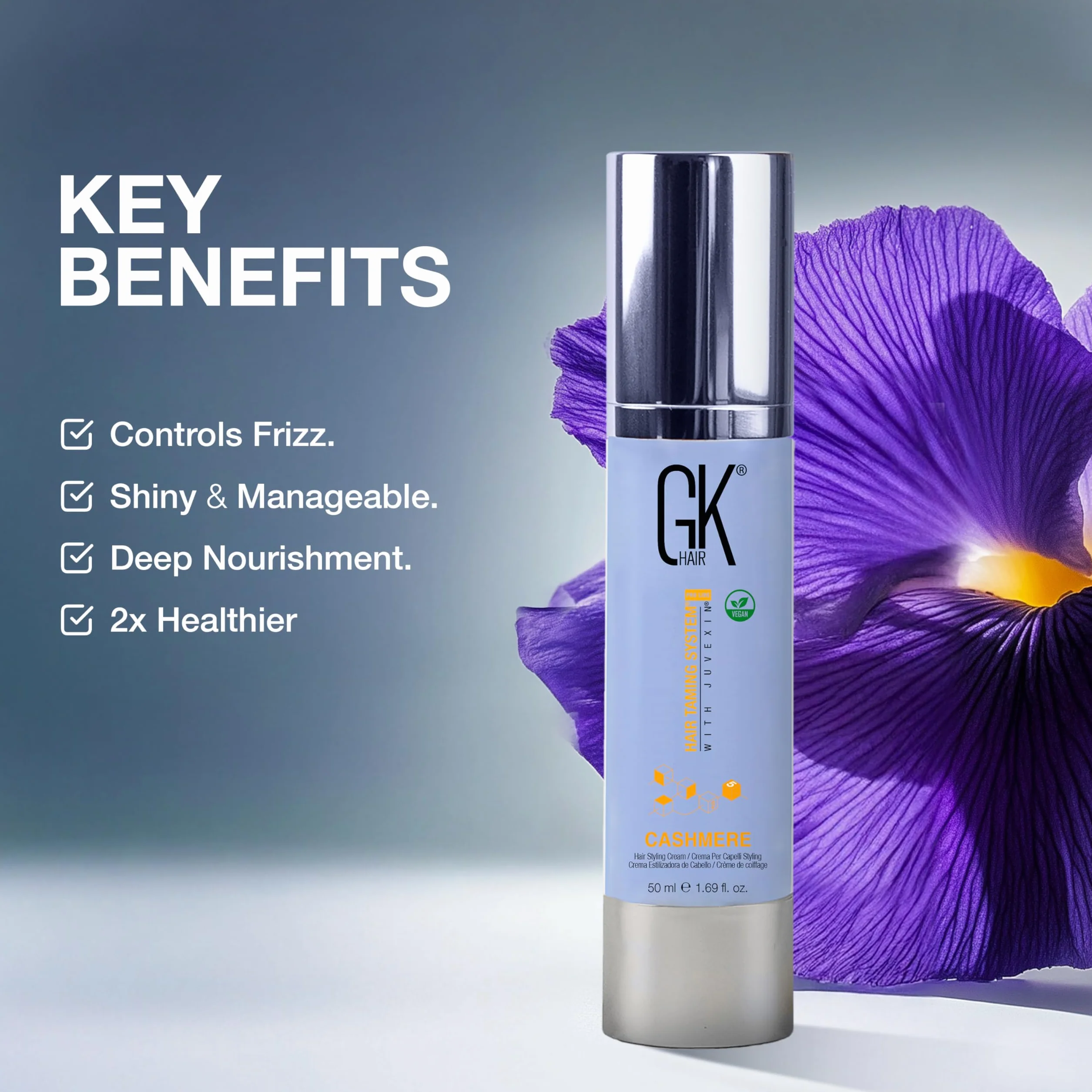 GK HAIR Global Keratin Leave in Cashmere Hair Smoothing and Styling Cream 50ml Huile d'argan anti-frizz réparation hydratante