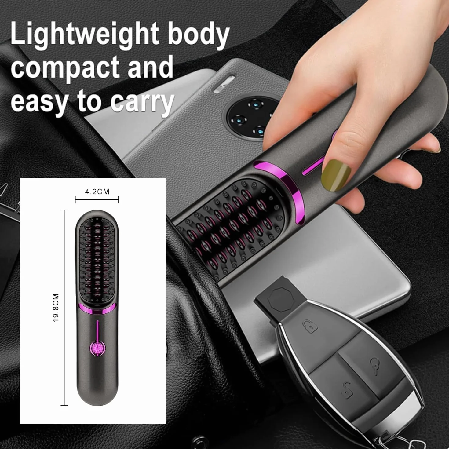 Brosse Lissante Cheveux Ionique Portable Sans Fil Fer à Lisser Défrisage Peigne Charge USB 2 en 1 Noir