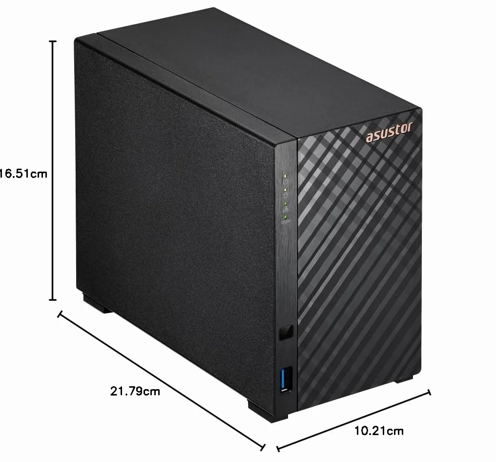 Asustor Drivestor 2 Gen 2 AS1202T Serveur NAS 2 Baies Quad-Core 1.7GHz 2.5GbE 1GB DDR4 USB 3.0
