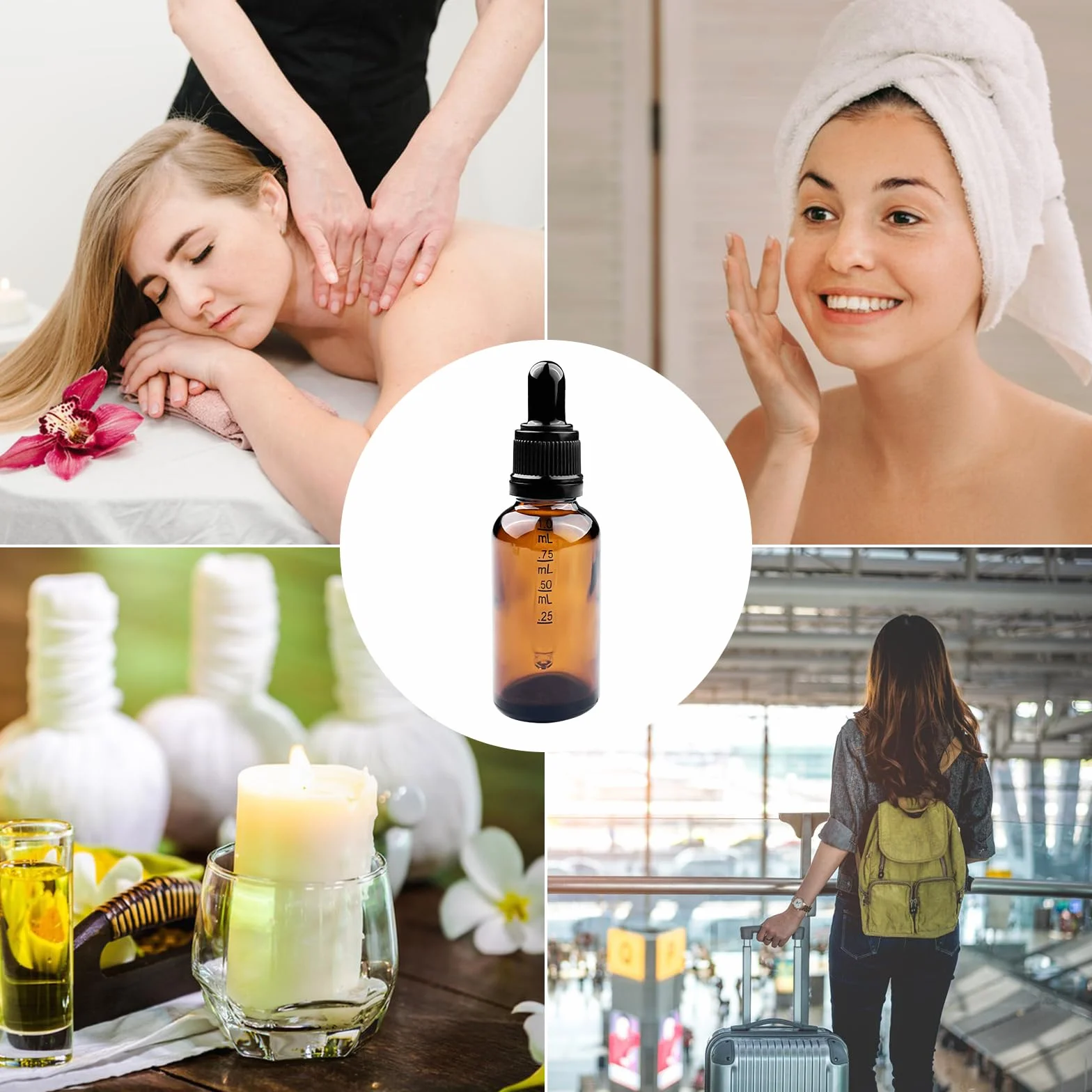 Brevanza 6 flacons pipettes 30ml verre ambré rechargeables Huile Essentielle Aromathérapie Massage Cosmétique Voyage