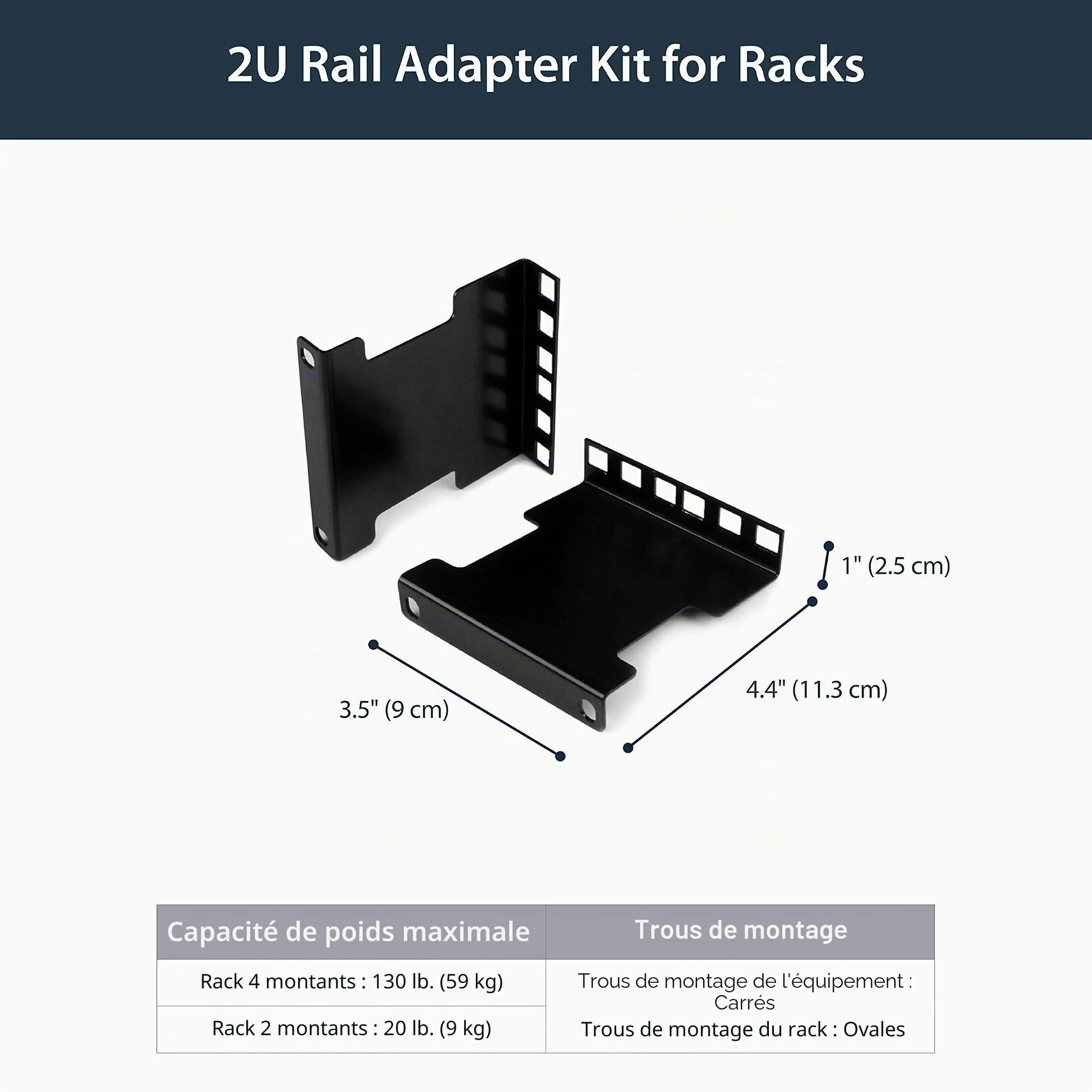 StarTech Kit Extension Profondeur Rack Serveur 2U, 10cm, 59kg (RDA2U) | Montage en rack, Adaptateur encastré, Extension réseau, Écrous et vis, Serveur