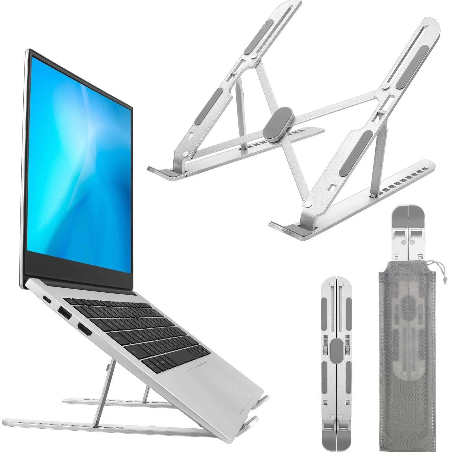 Support Ordinateur Portable 10 Niveaux Réglables, Rehausseur Pliable pour Bureau, Laptop Stand Silicone Antidérapant PC