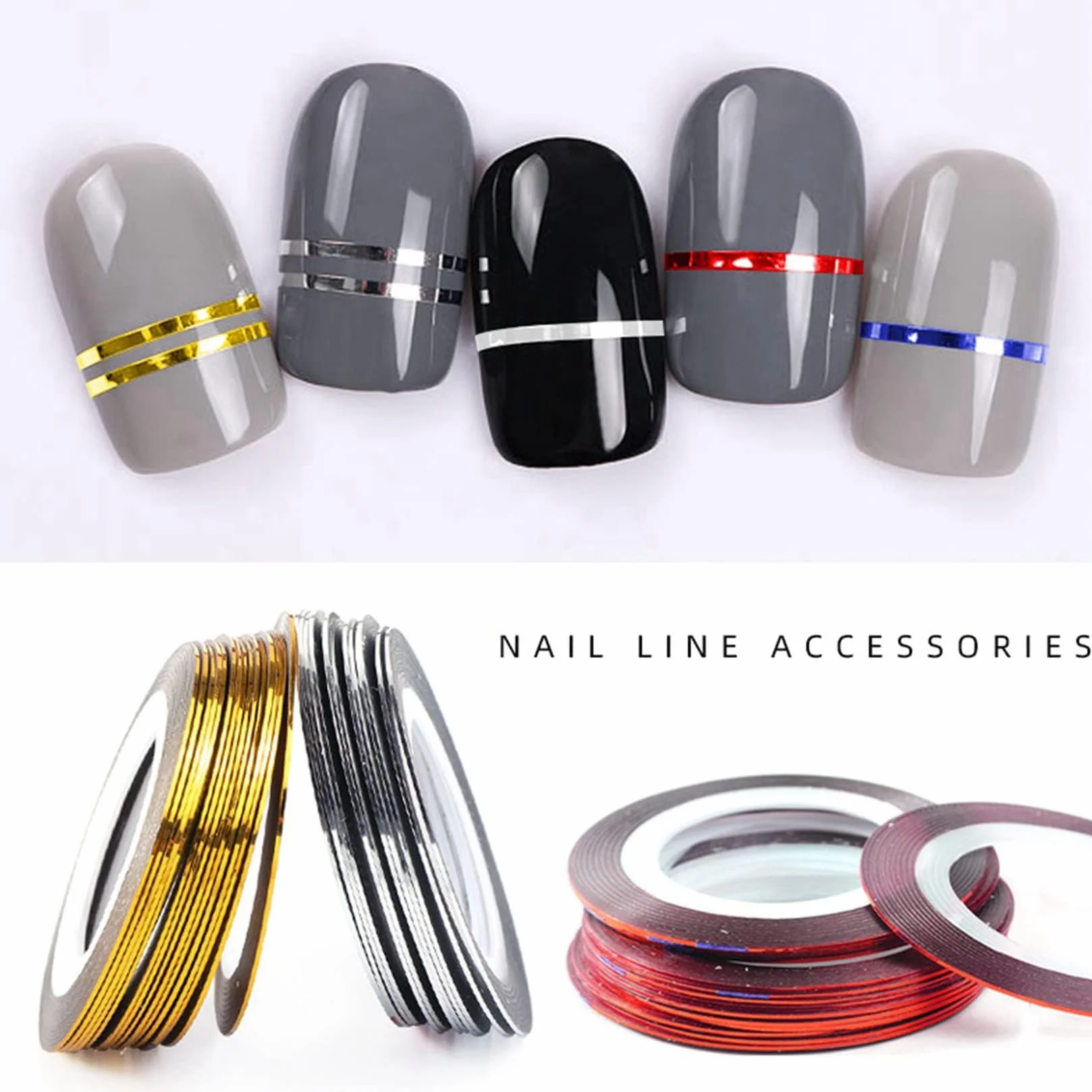 Set 6 Rouleaux Lignes De Ruban Adhésif À Rayures Nail Laser Décalcomanies Auto-adhésives 1 Mm Accessoires Manucure