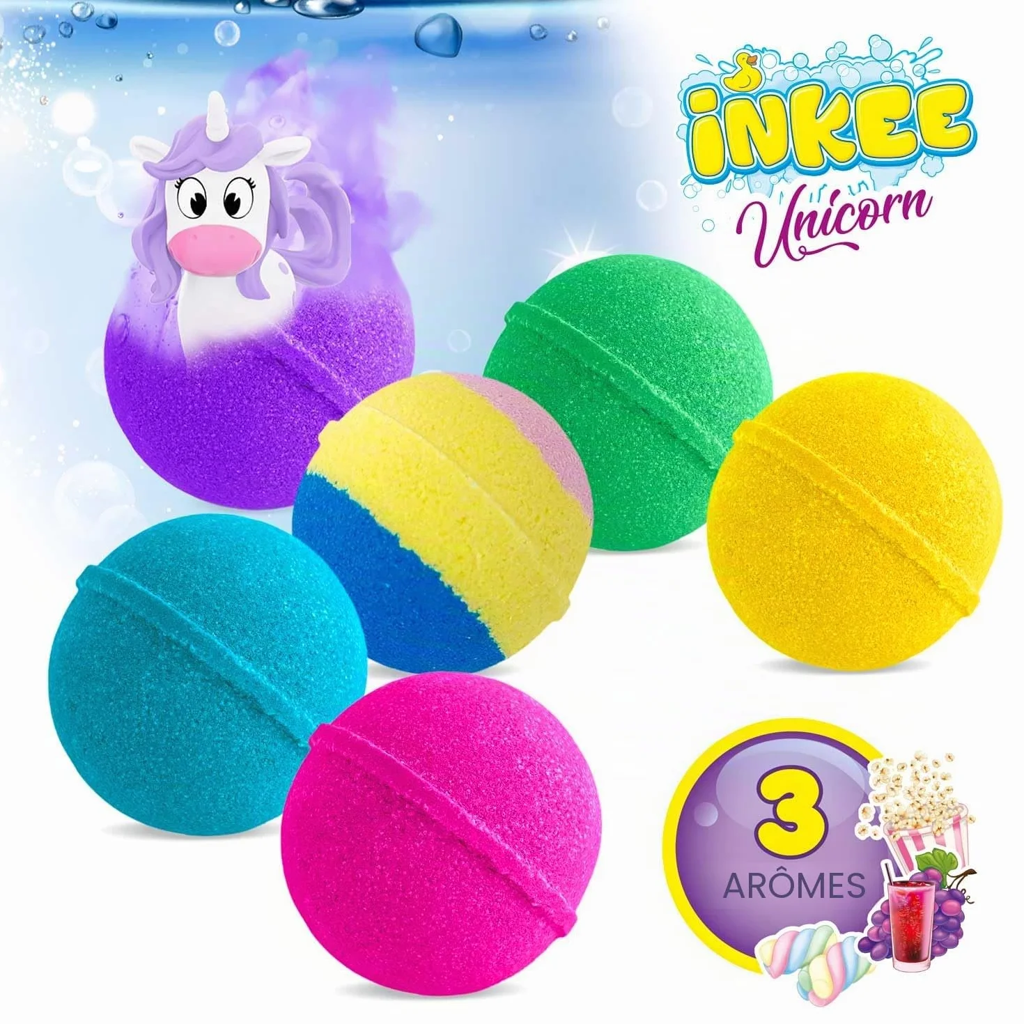 INKEE Boîte cadeau licorne 6 bombes de bain pour enfants avec figurines