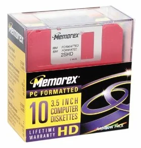 Disquettes 3,5 pouces HD 2MB Couleurs Pack de 10 Boîte plastique