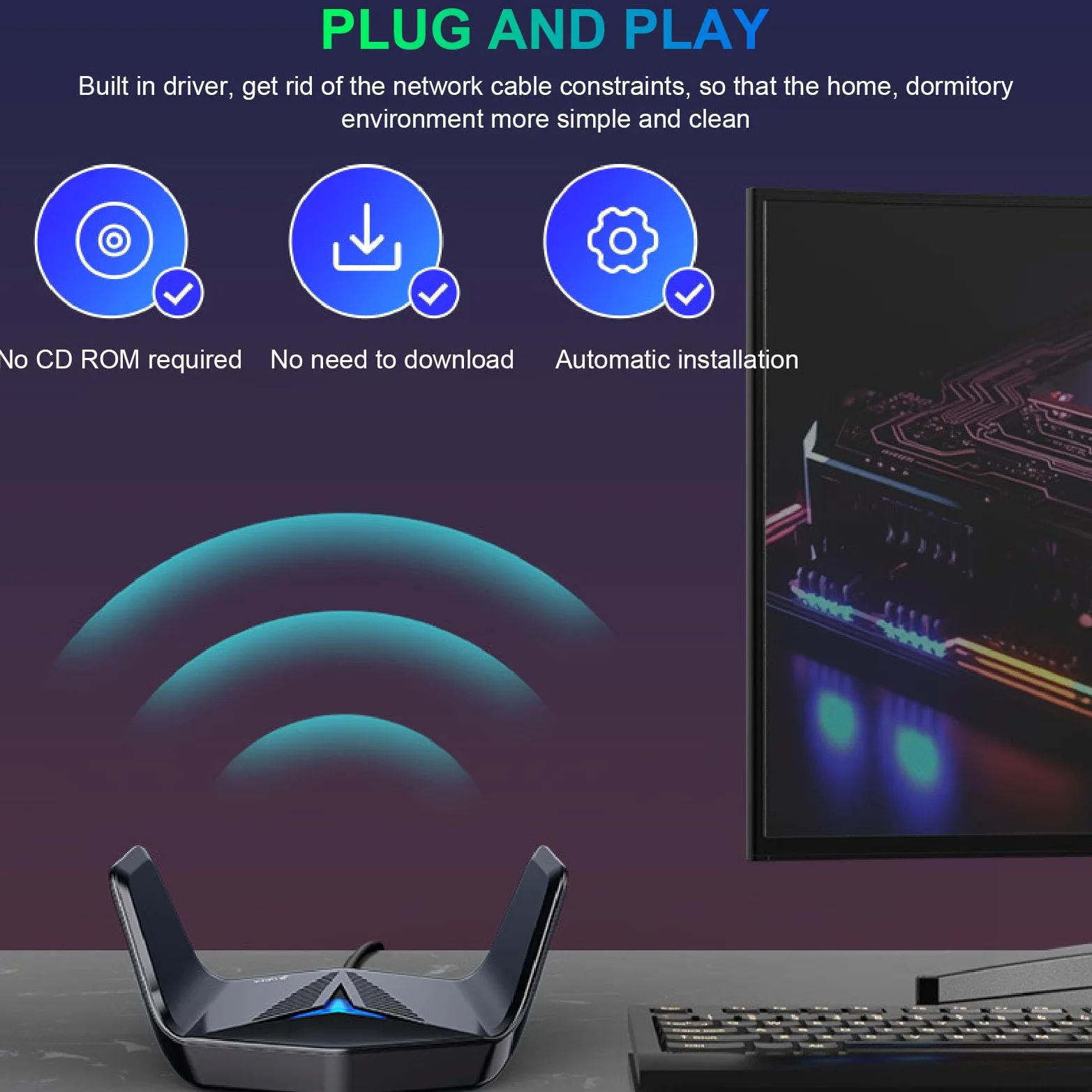 Adaptateur USB WiFi, Adaptateur sans Fil AX5400 avec Double Antennes à Gain élevé, Tri-Bande, 5374 Mbps, Adaptateur Réseau Externe WiFi 6 pour PC de Bureau 10 11, Haute