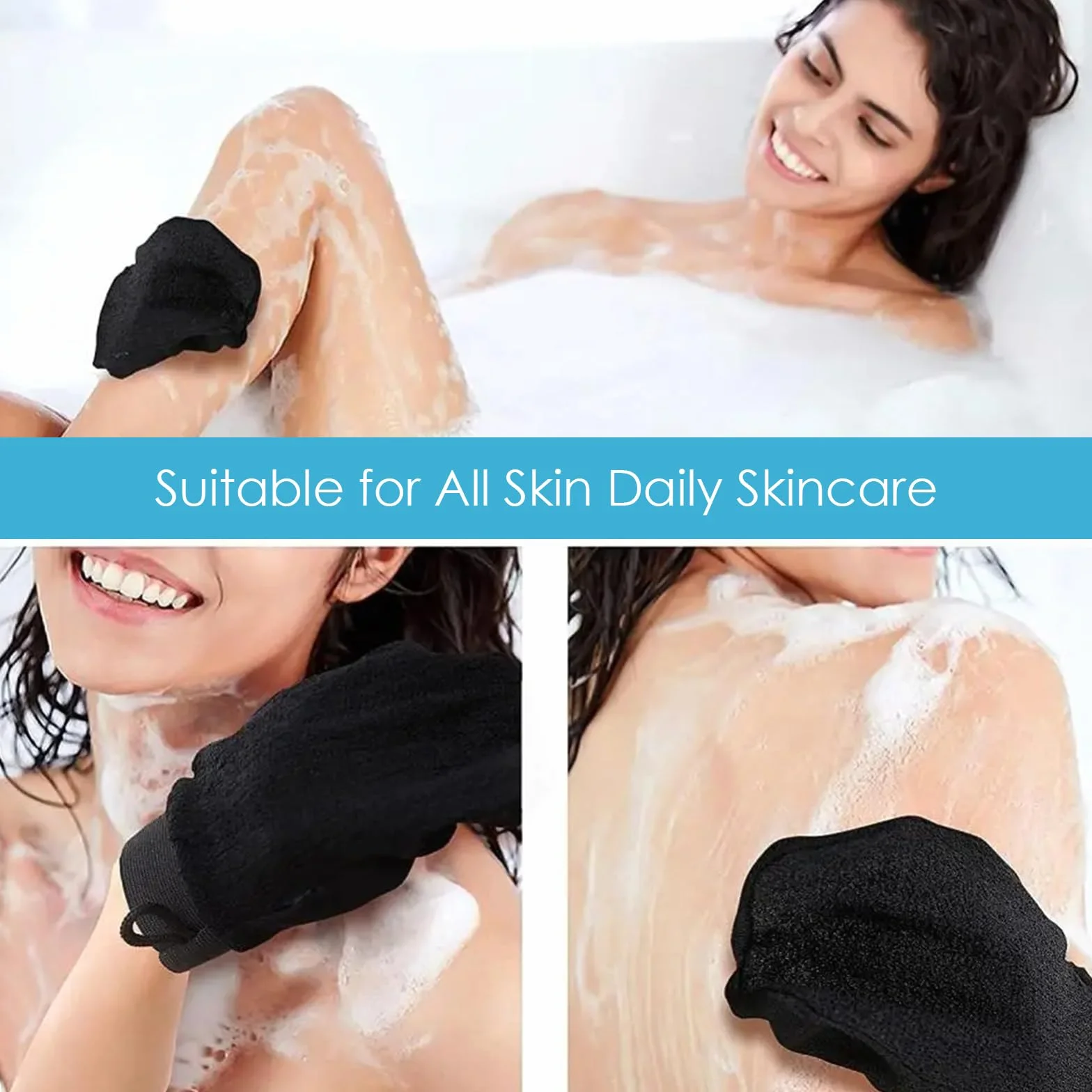 Gant Exfoliant pour le Corps, Gants Gommage Corps et Visage, Doux Exfoliants Noir