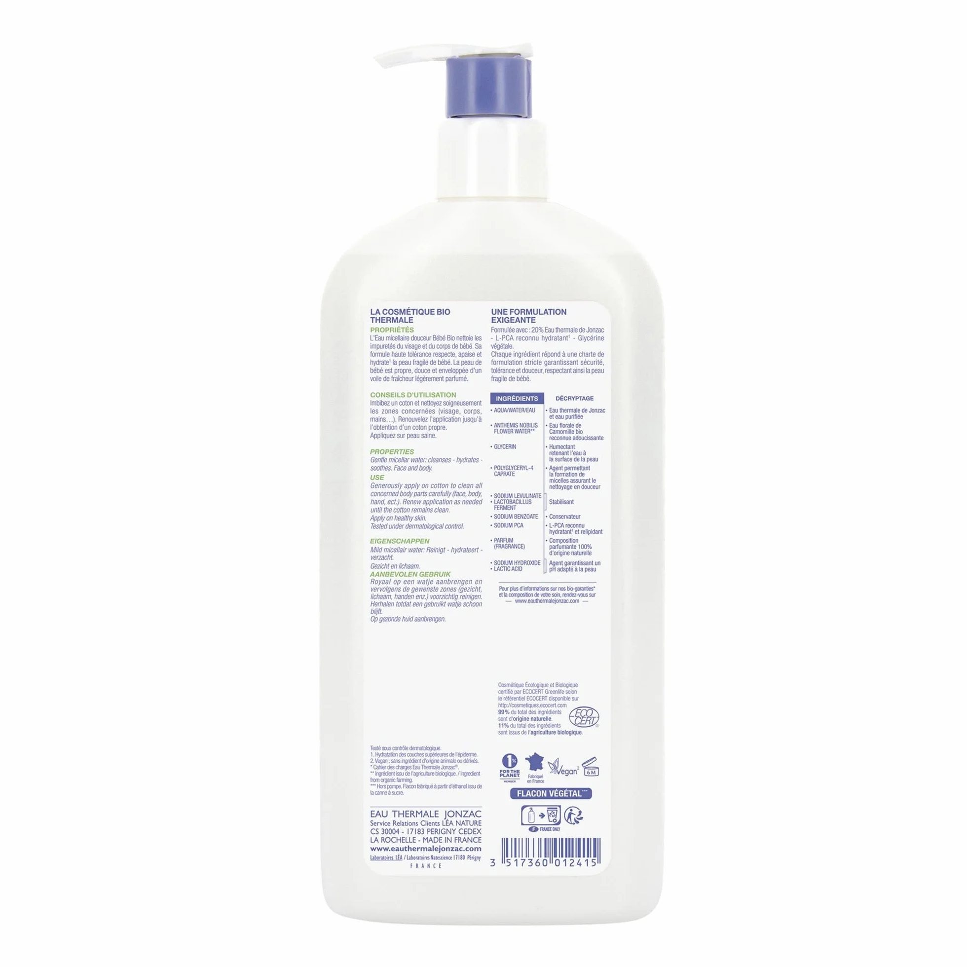 Jonzac eau micellaire douceur bébé 500ml