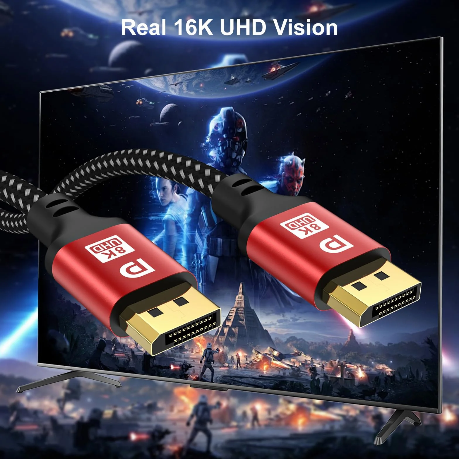 Câble DisplayPort 2.1 1m 16K 8K 4K@144Hz 40 Gbit/s pour Ordinateur Portable TV Gaming