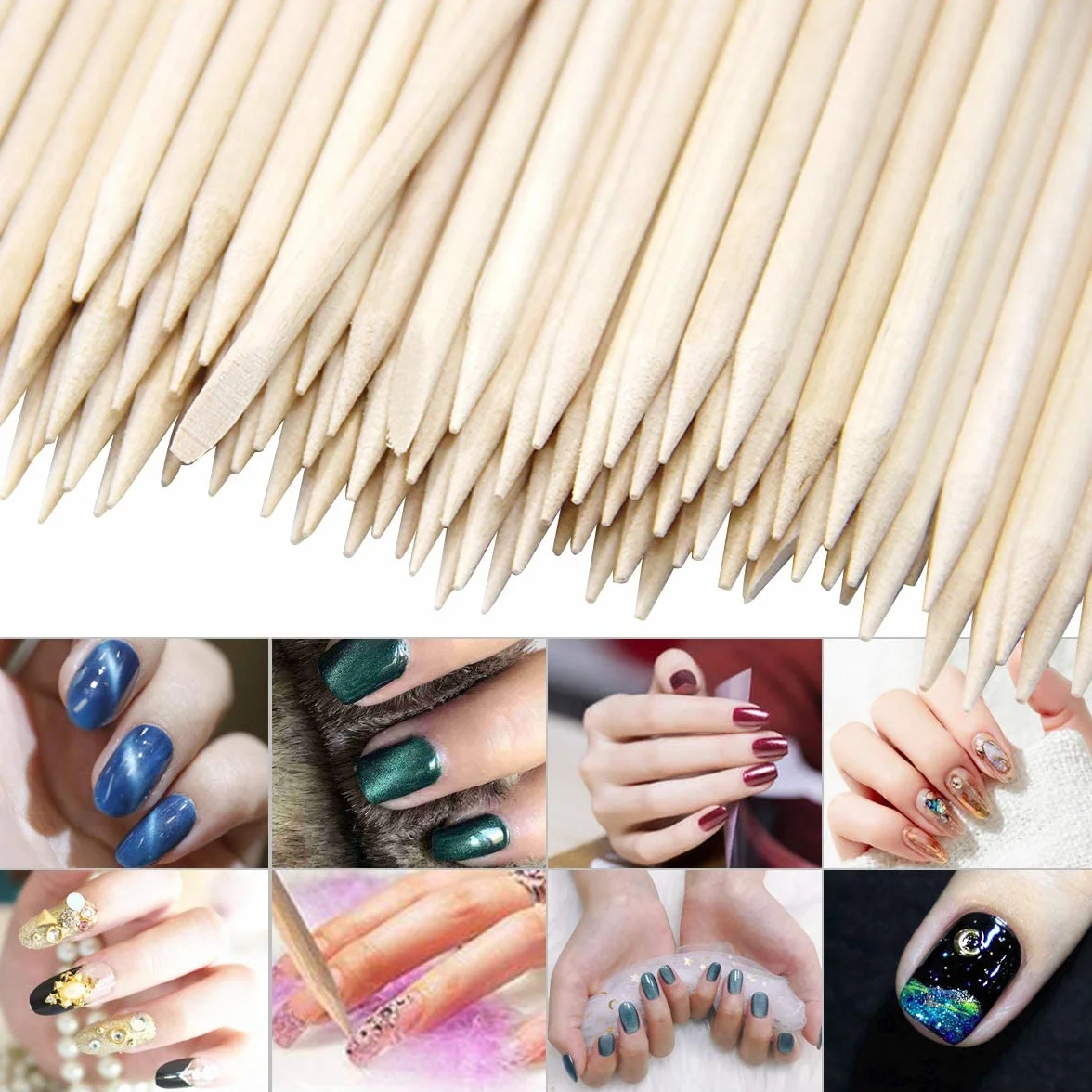 BetterJonny Bâtons de Bois Orange Stick Double Face 300Pcs Batonnets des Ongles Manucure Pédicure