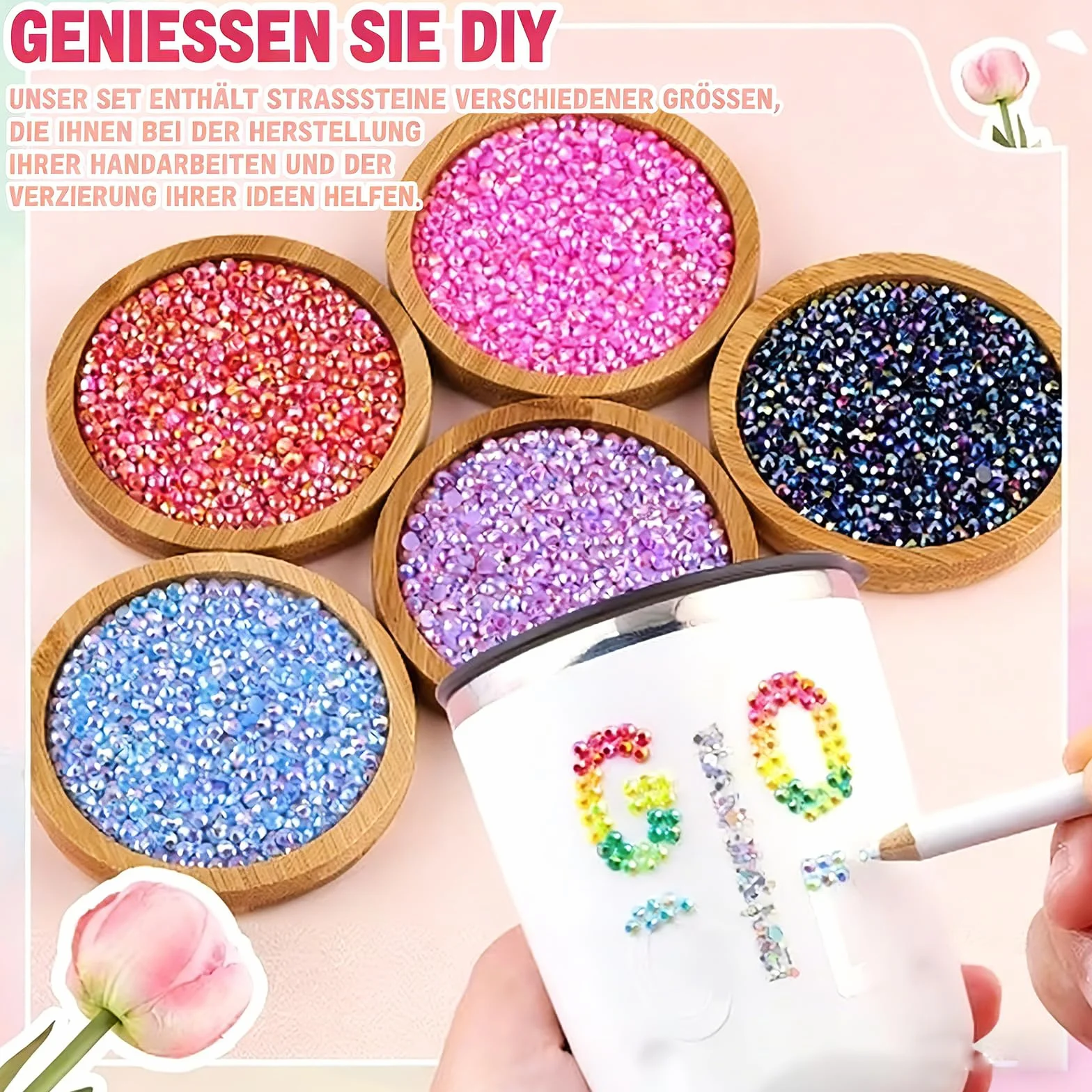 Lot de 20 000 pierres à paillettes, 24 couleurs, avec colle, pour ongles, travaux manuels et décoration DIY
