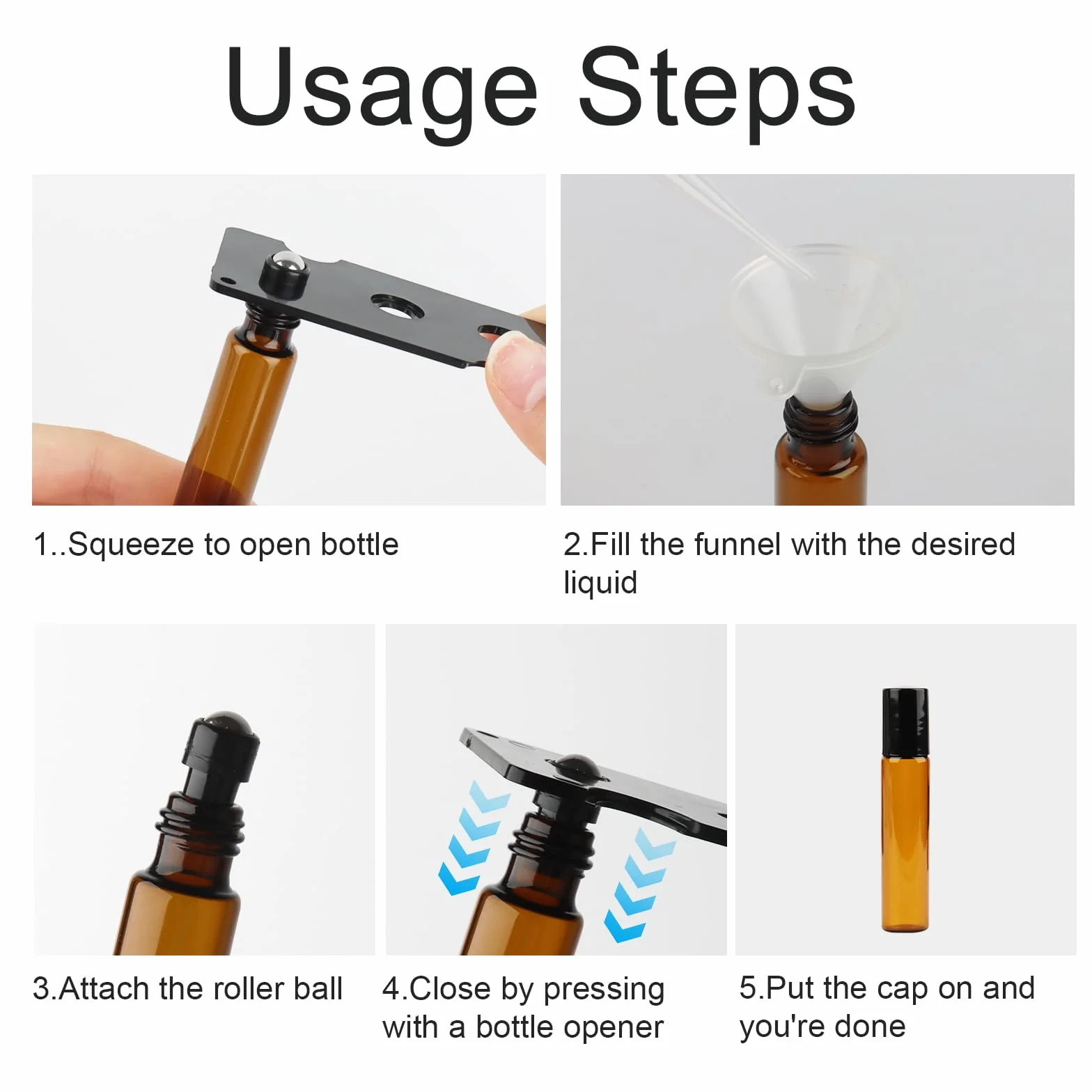 Lot de 10 bouteilles en verre roll-on vides 10 ml pour huile essentielle avec rouleau inoxydable