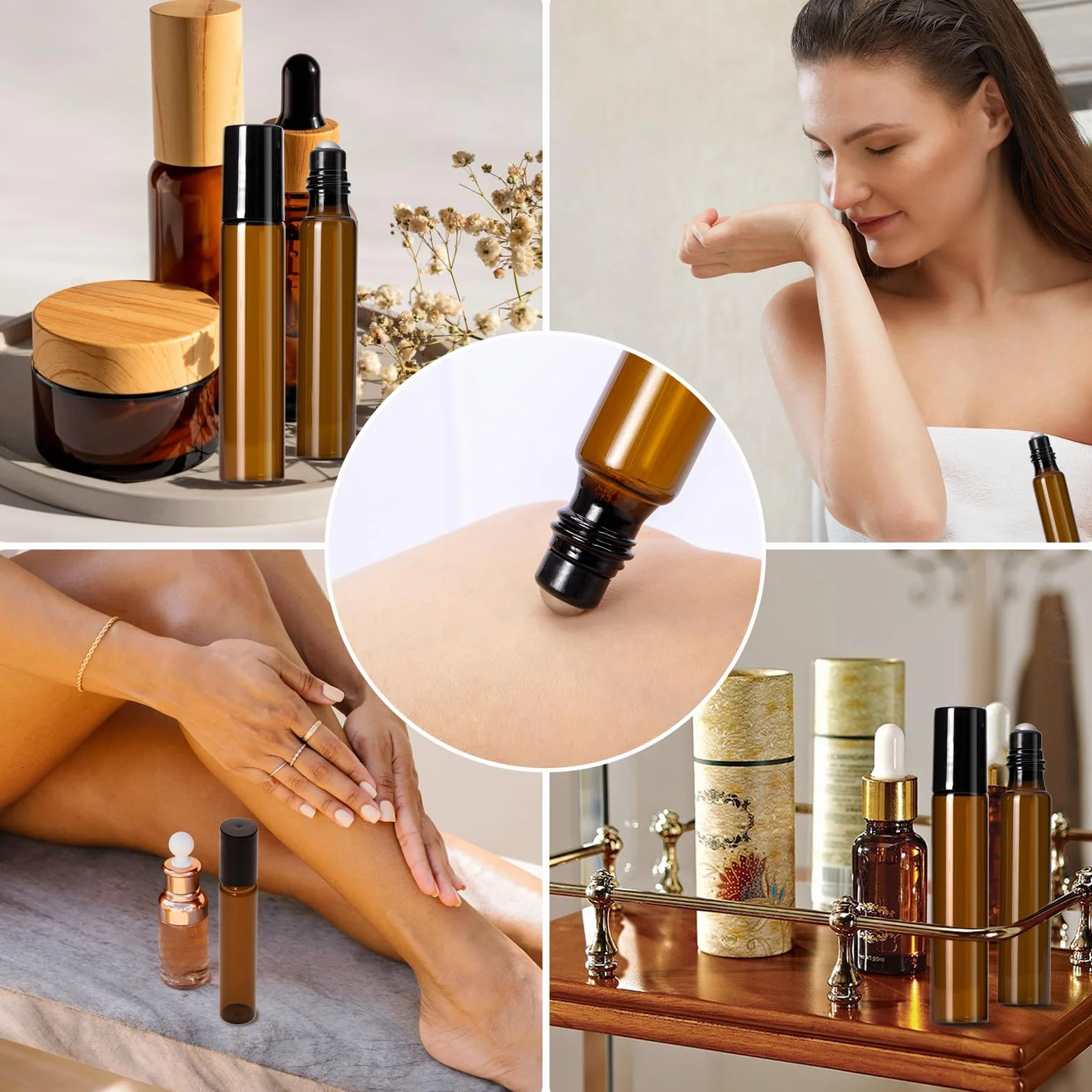 Flacon à Bille Verre 10ml Lot de 12 Rechargeable pour Huile Essentielle, Parfumé, Cosmétique, Massage