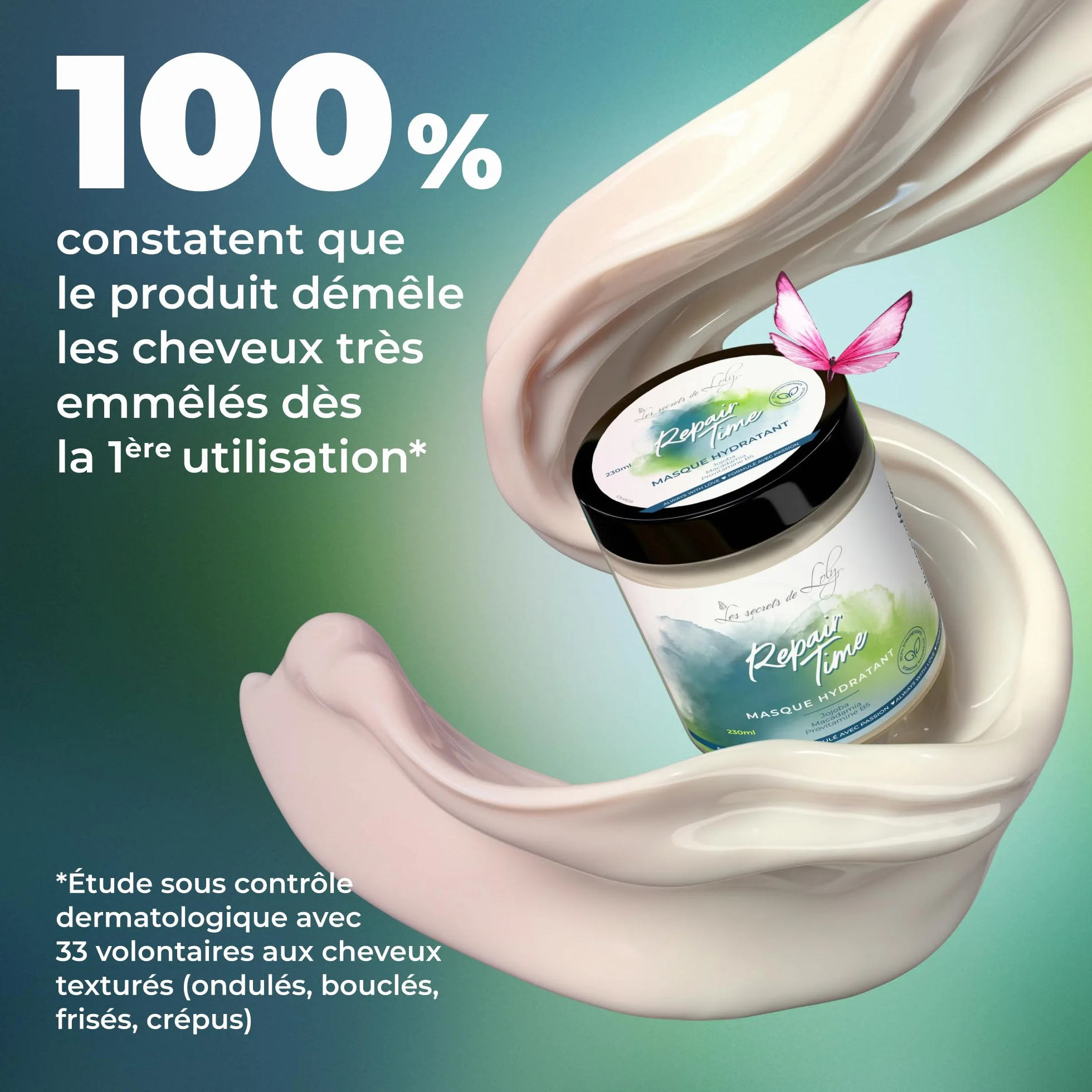 Les Secrets de Loly Repair Time Masque hydratant Fortifiant démêlage facile Cheveux ondulés bouclés frisés crépus 230 ml