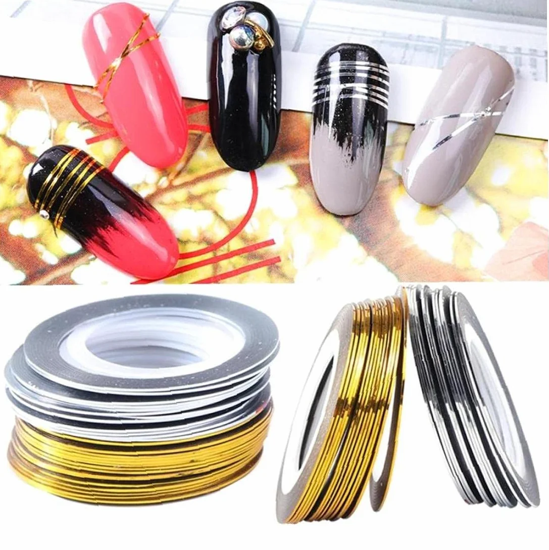 20 Rouleaux Bande Ruban Argenté Or Autocollants Vernis Ongles Foils Décoration Manucure Adhésif