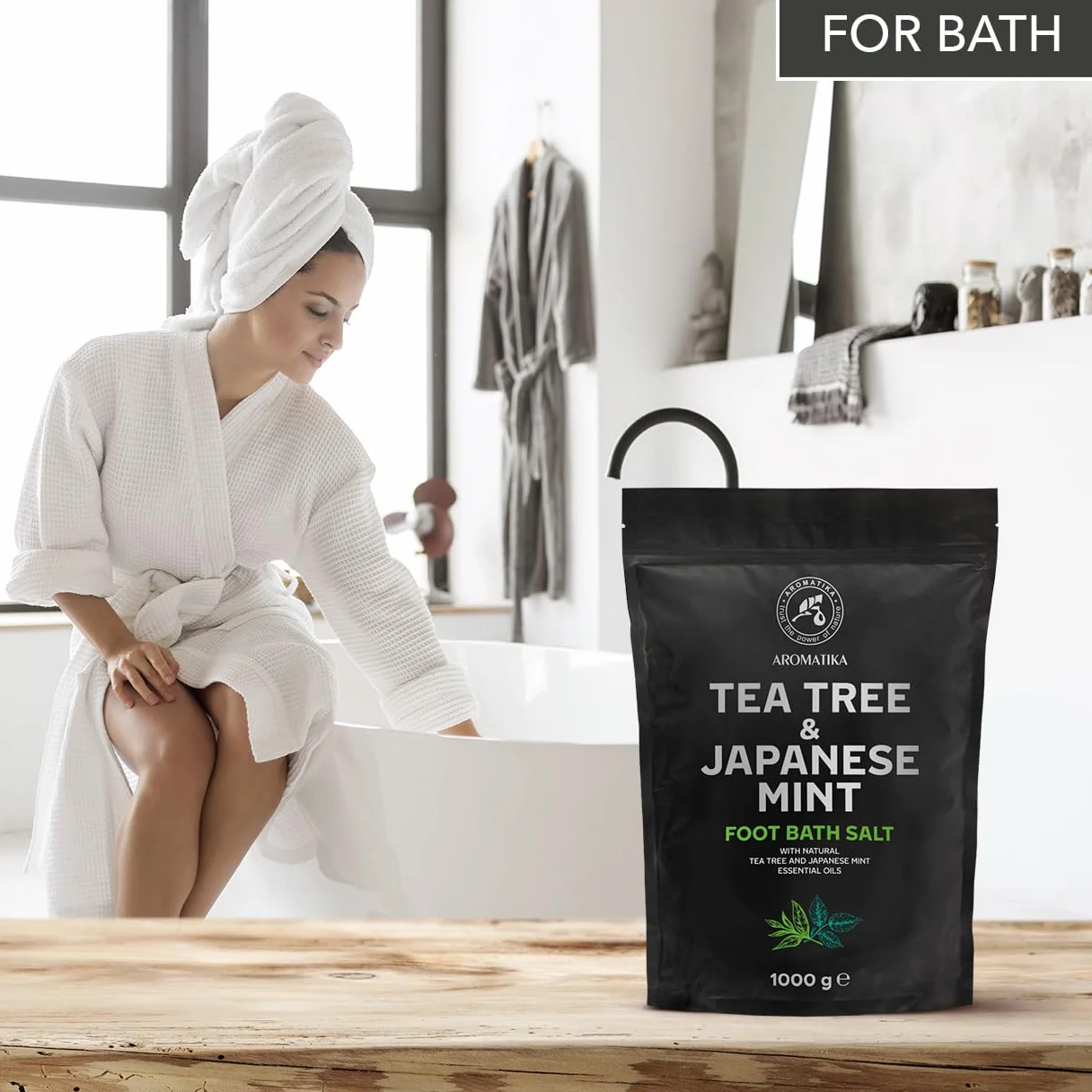 Sel de bain de pieds huile essentielle arbre à thé menthe 1000 g sel de mer naturel soin pieds ongles