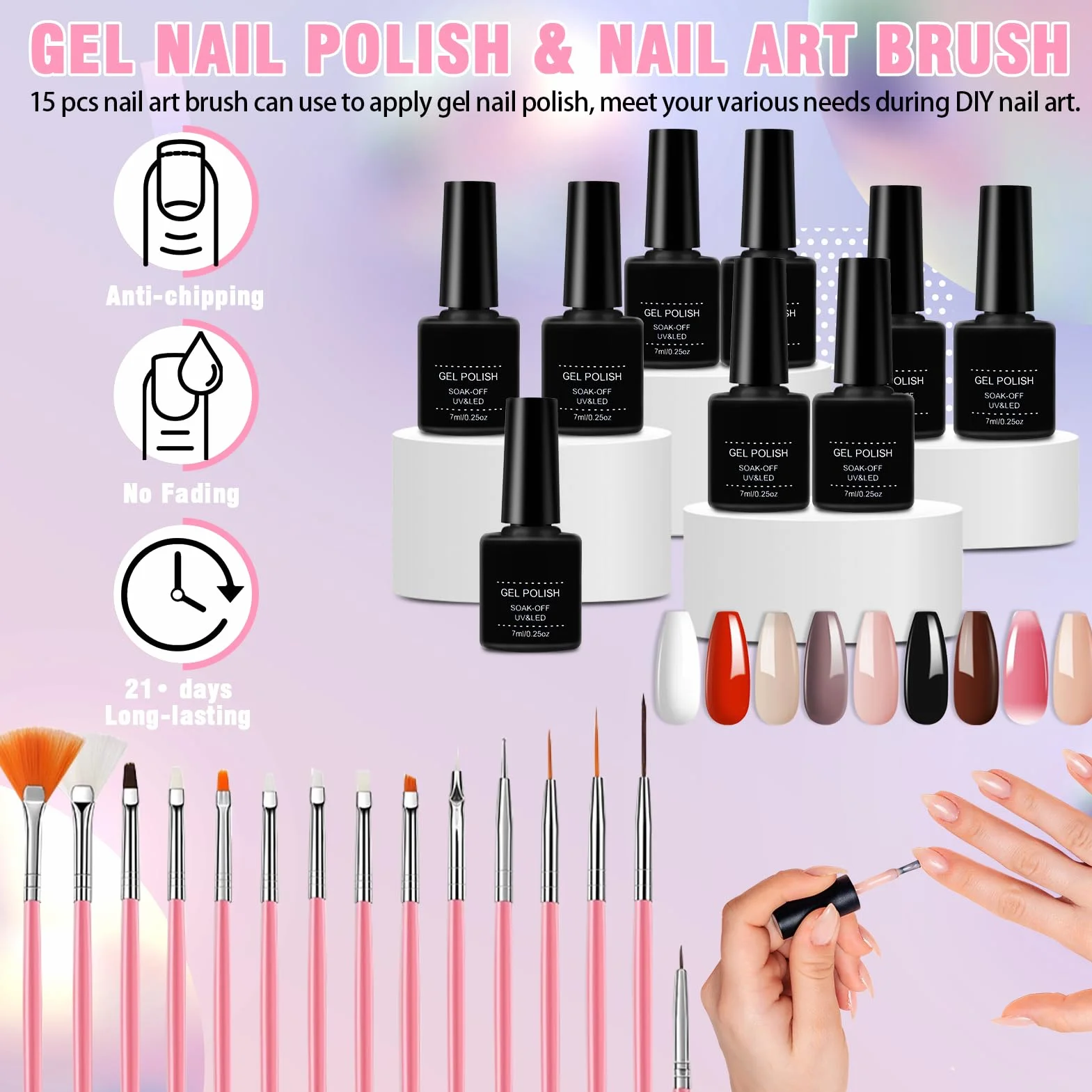 Milai Kit Ongle Gel UV Complet 180W Lampe, Ponceuse Acrylique DIY